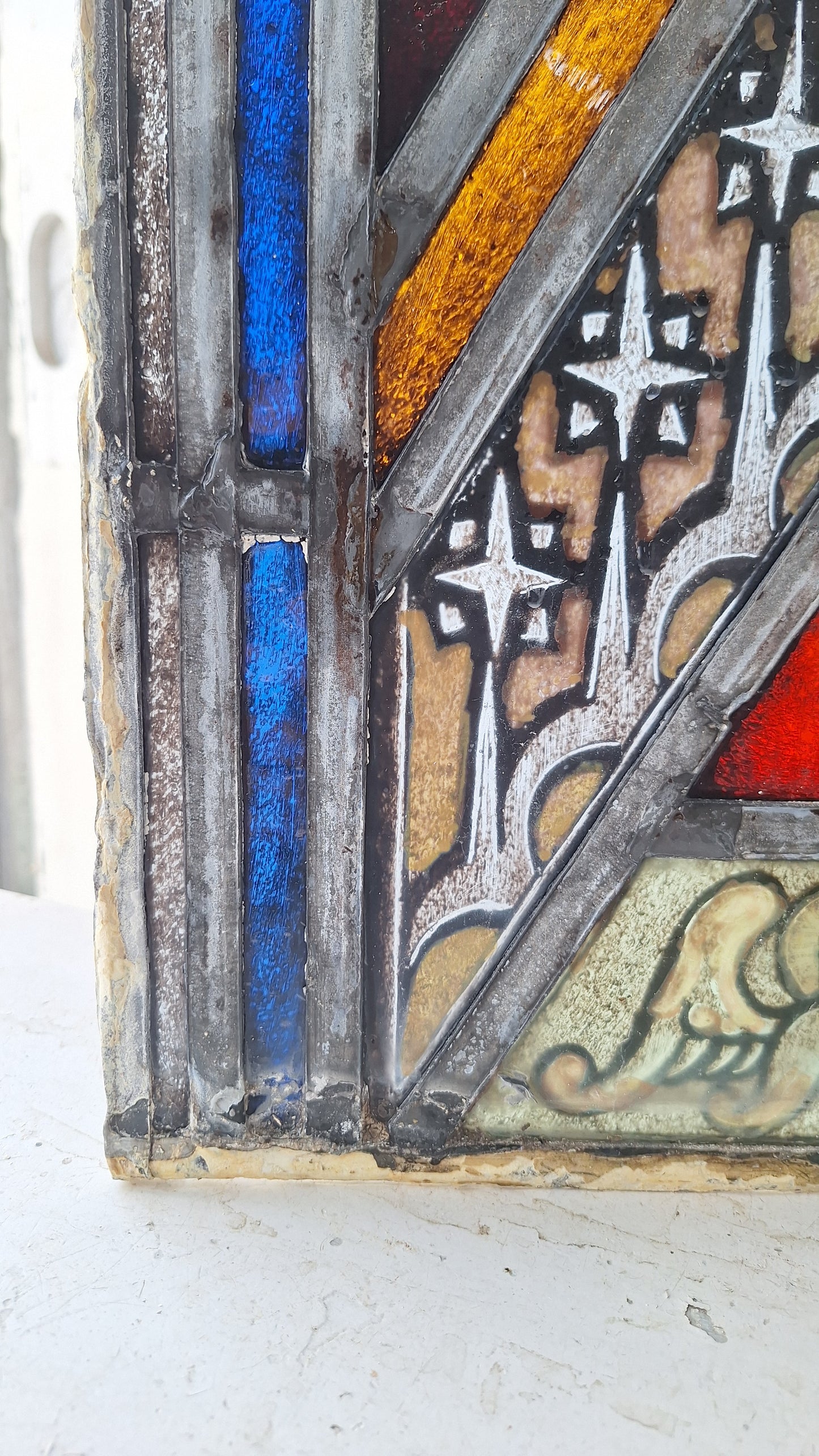 Angel and Star Antique Stained Glass, Vintage Church Windows