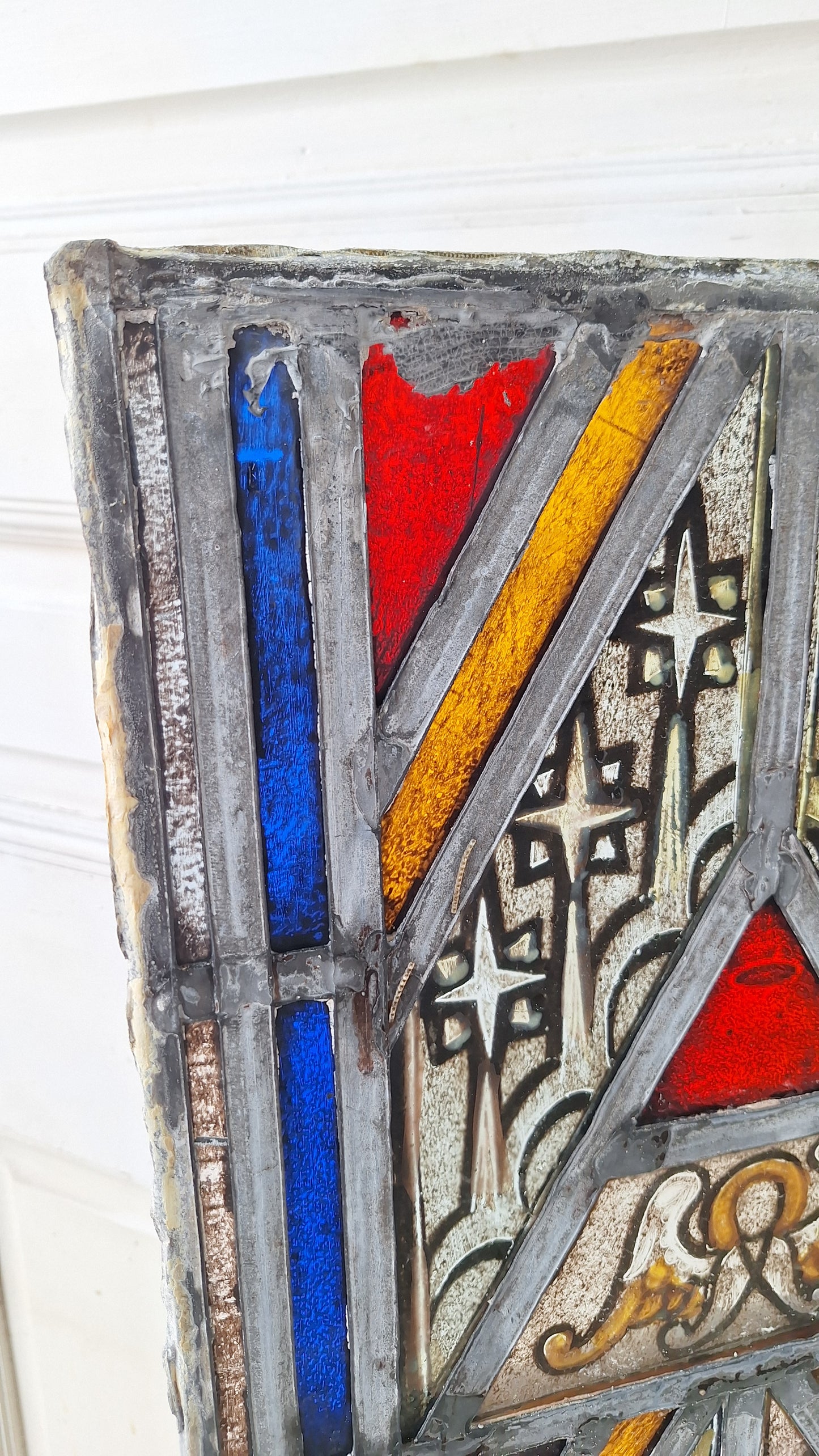 Angel and Star Antique Stained Glass, Vintage Church Windows