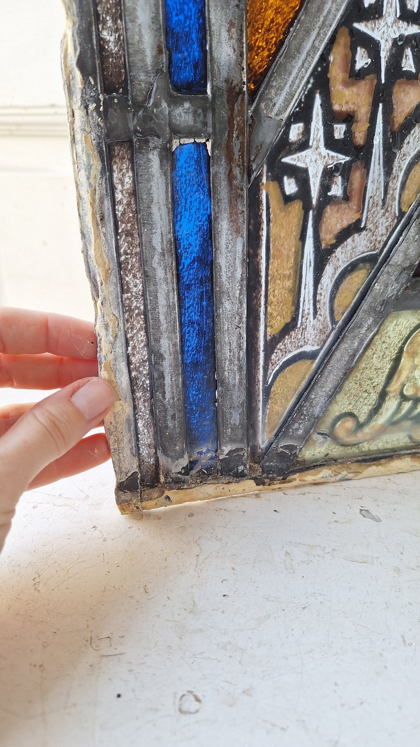 Angel and Star Antique Stained Glass, Vintage Church Windows