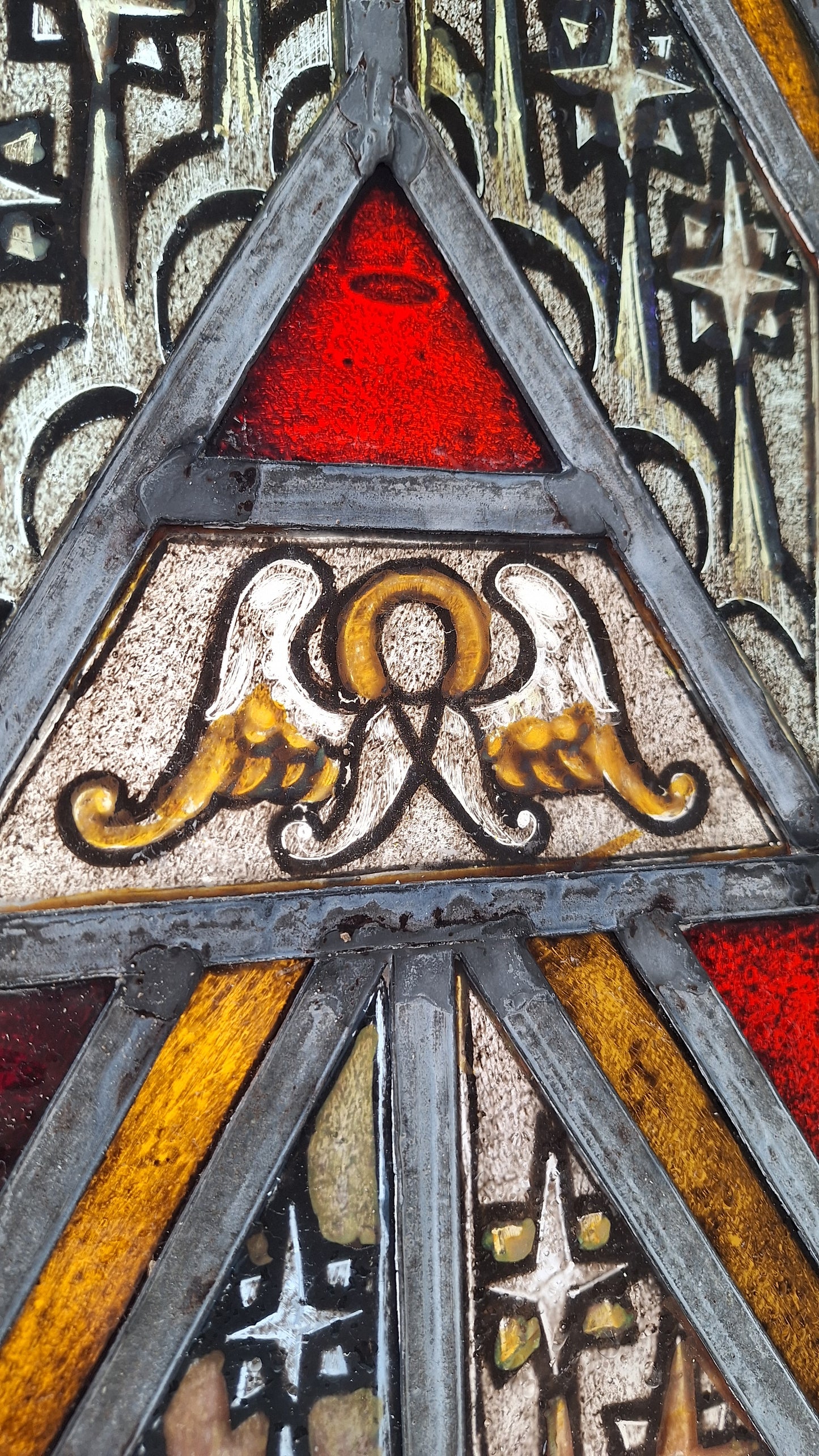 Angel and Star Antique Stained Glass, Vintage Church Windows