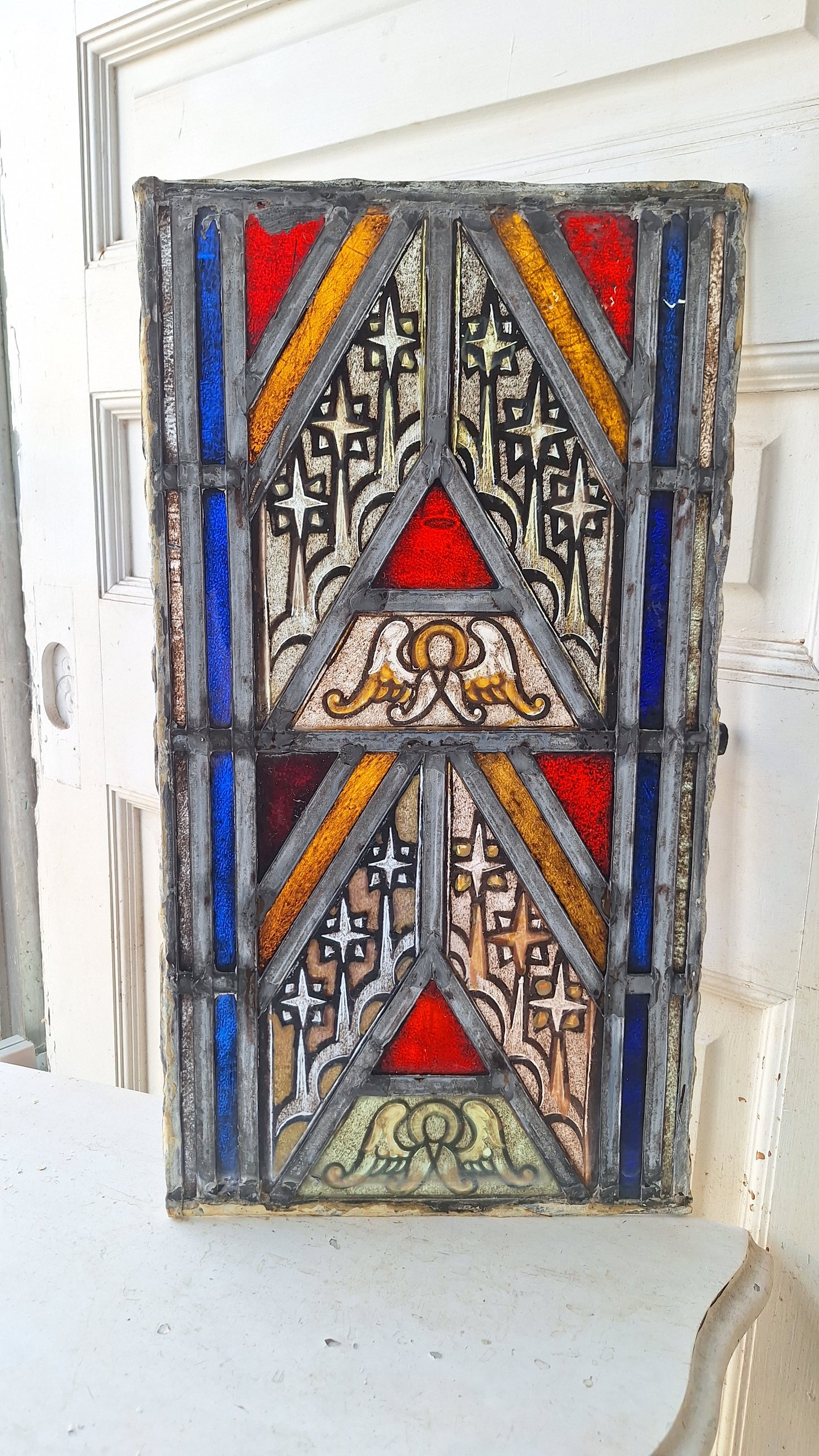 Angel and Star Antique Stained Glass, Vintage Church Windows