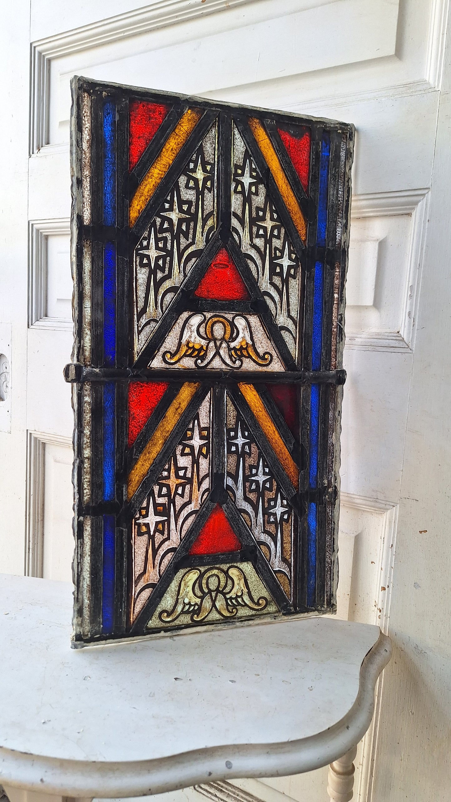 Angel and Star Antique Stained Glass, Vintage Church Windows