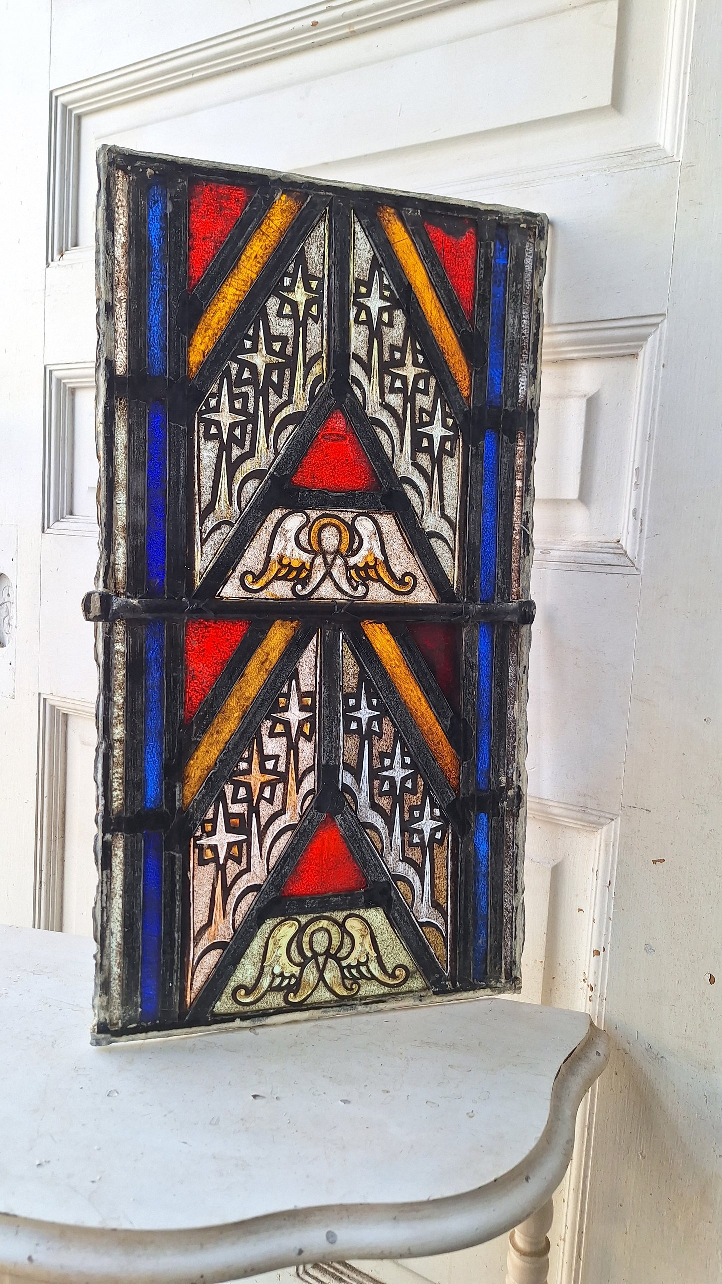 Angel and Star Antique Stained Glass, Vintage Church Windows