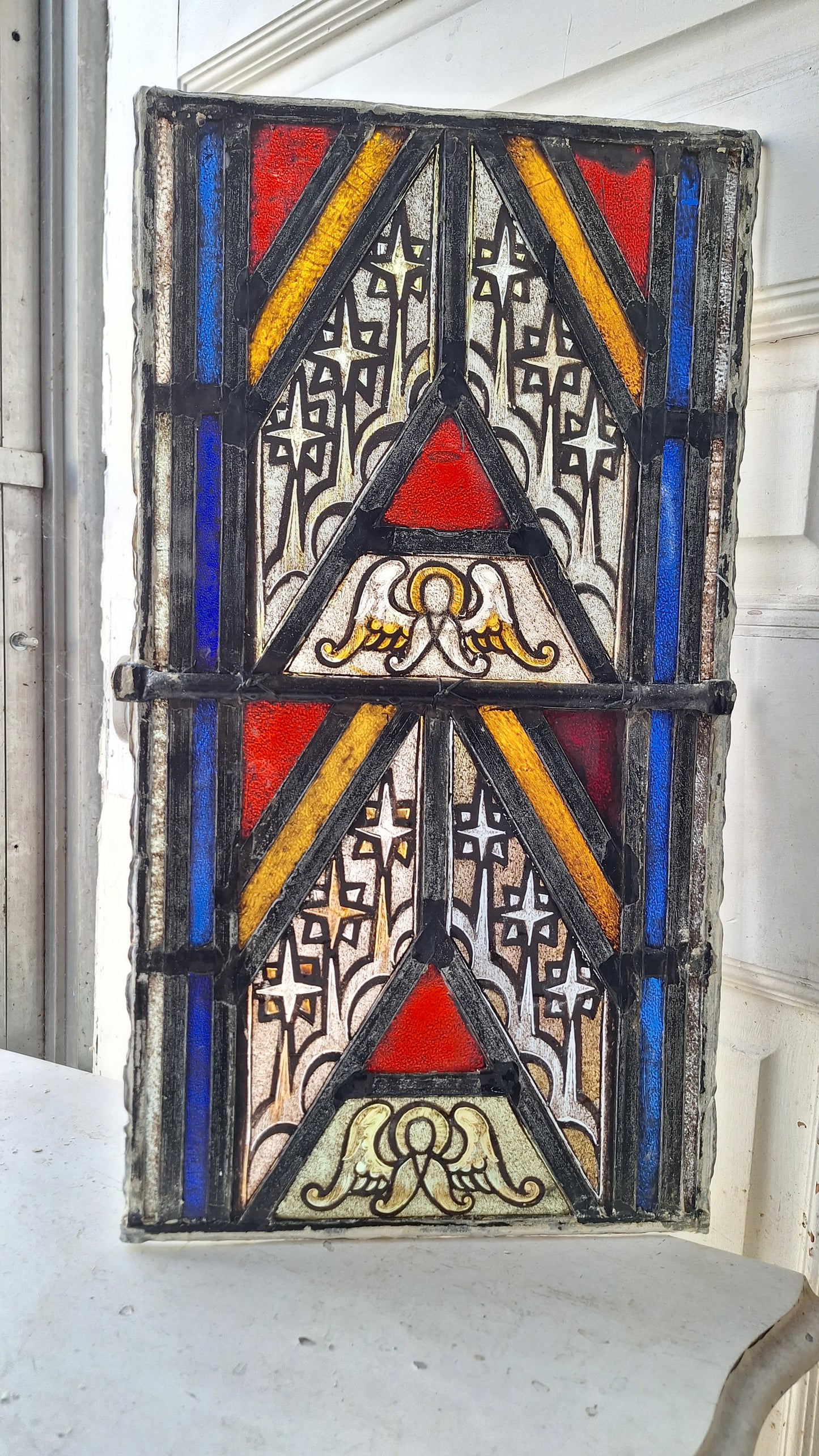 Angel and Star Antique Stained Glass, Vintage Church Windows