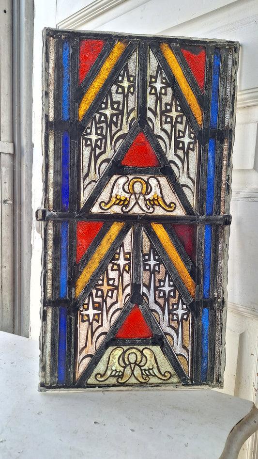 Angel and Star Antique Stained Glass, Vintage Church Windows