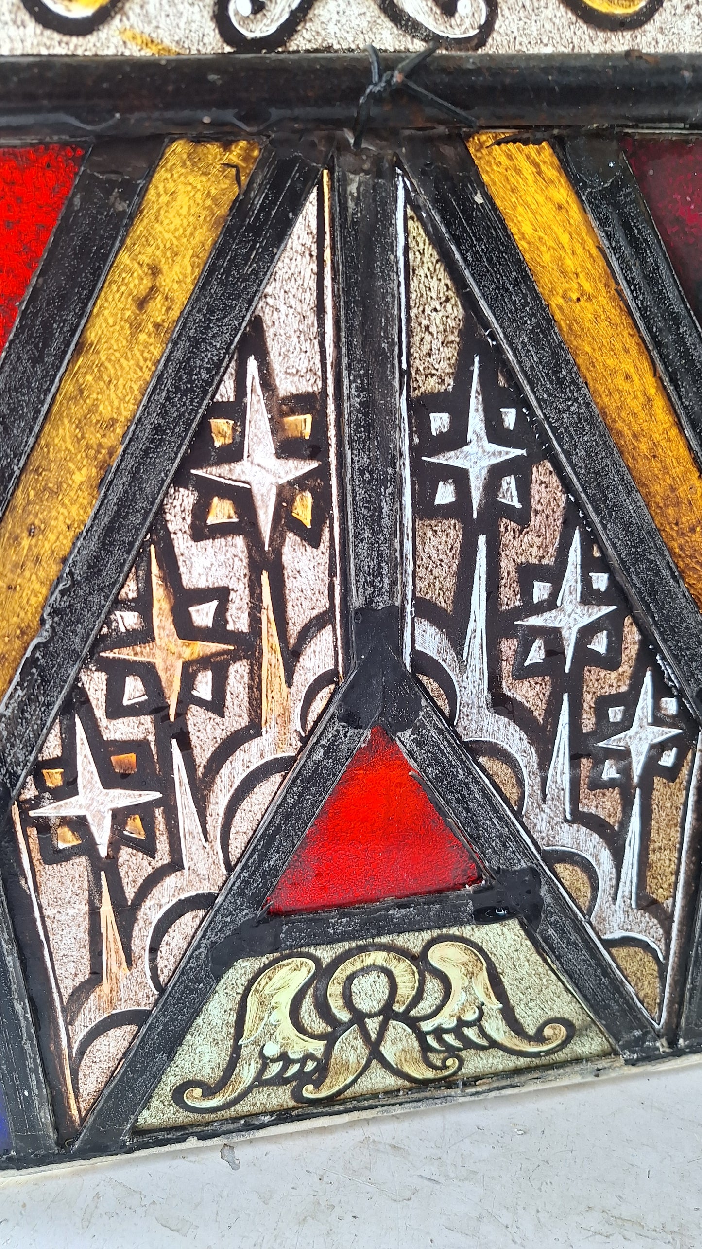 Angel and Star Antique Stained Glass, Vintage Church Windows