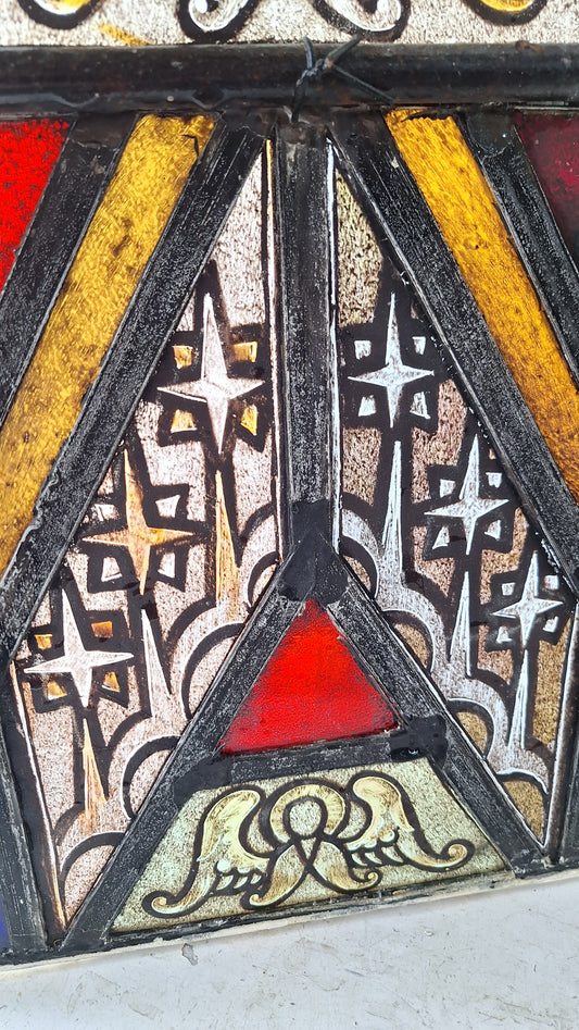 Angel and Star Antique Stained Glass, Vintage Church Windows