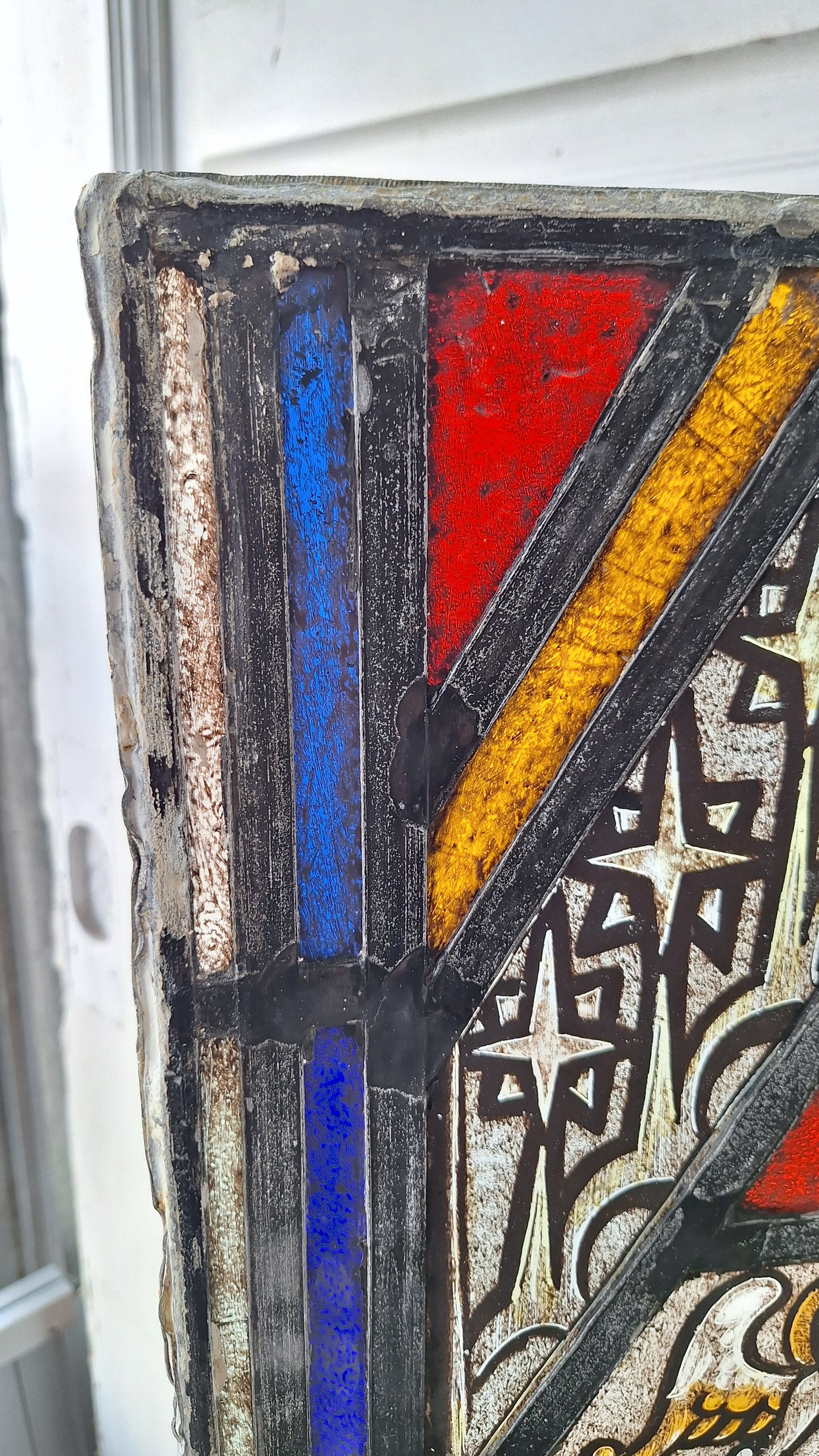 Angel and Star Antique Stained Glass, Vintage Church Windows