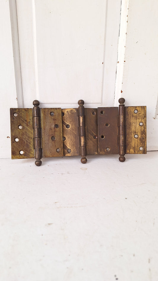 Three 4 1/2" Bronze Plated Hinges, Vintage Set of Brass Door Hinges