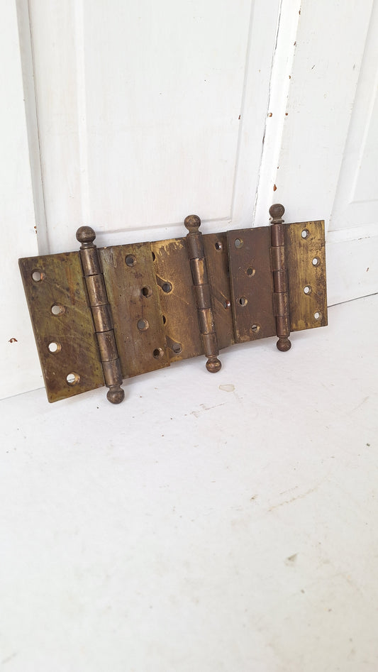Three 4 1/2" Bronze Plated Hinges, Vintage Set of Brass Door Hinges