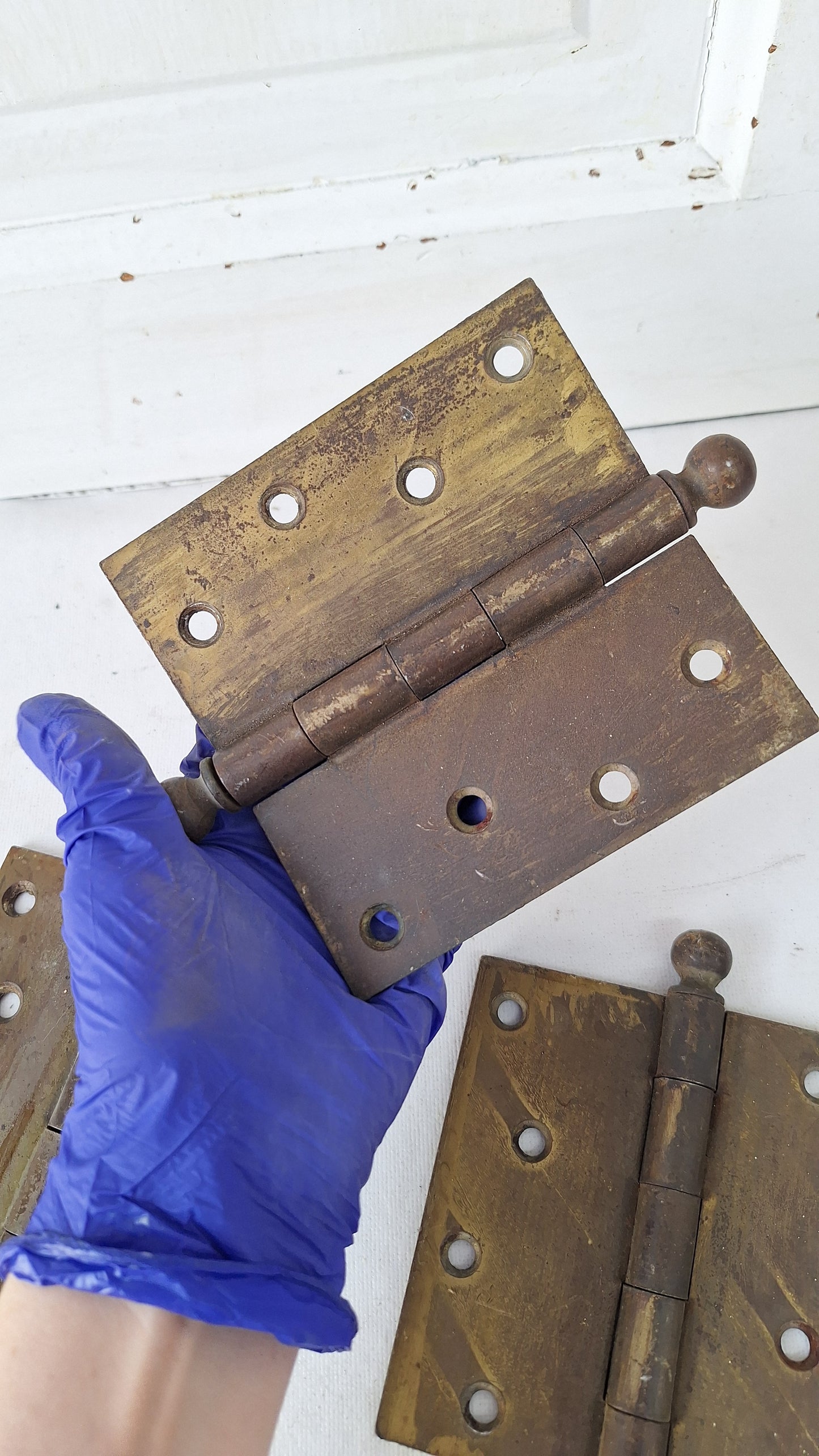 Three 4 1/2" Bronze Plated Hinges, Vintage Set of Brass Door Hinges