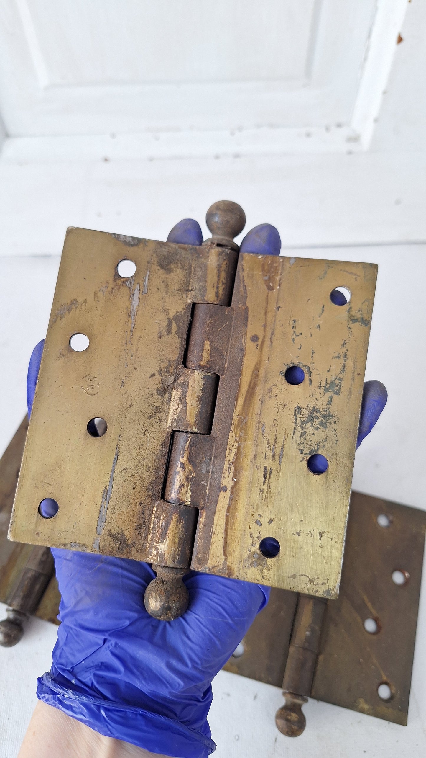 Three 4 1/2" Bronze Plated Hinges, Vintage Set of Brass Door Hinges
