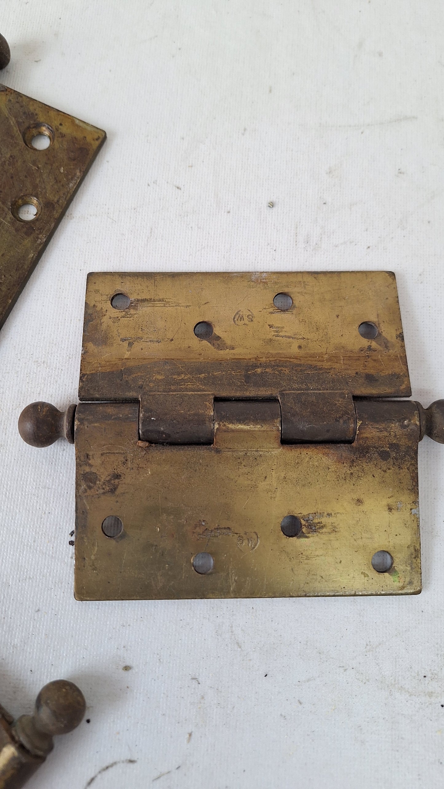 Three 4 1/2" Bronze Plated Hinges, Vintage Set of Brass Door Hinges
