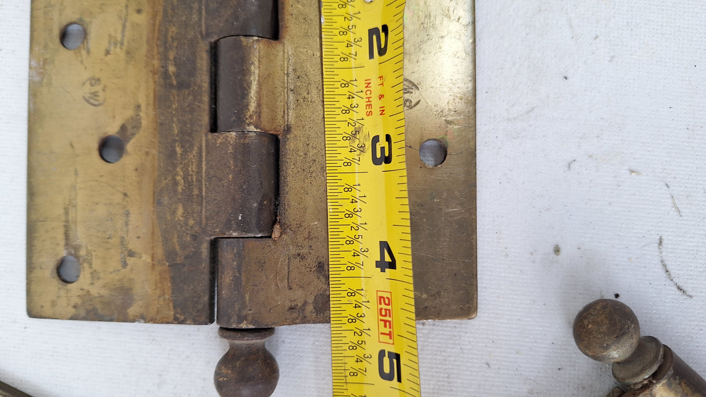 Three 4 1/2" Bronze Plated Hinges, Vintage Set of Brass Door Hinges
