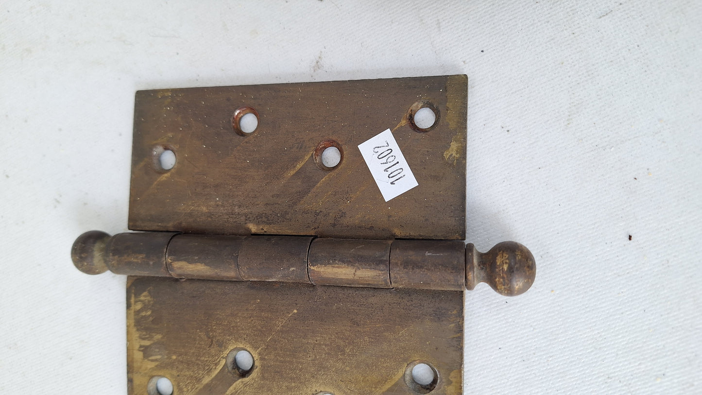 Three 4 1/2" Bronze Plated Hinges, Vintage Set of Brass Door Hinges