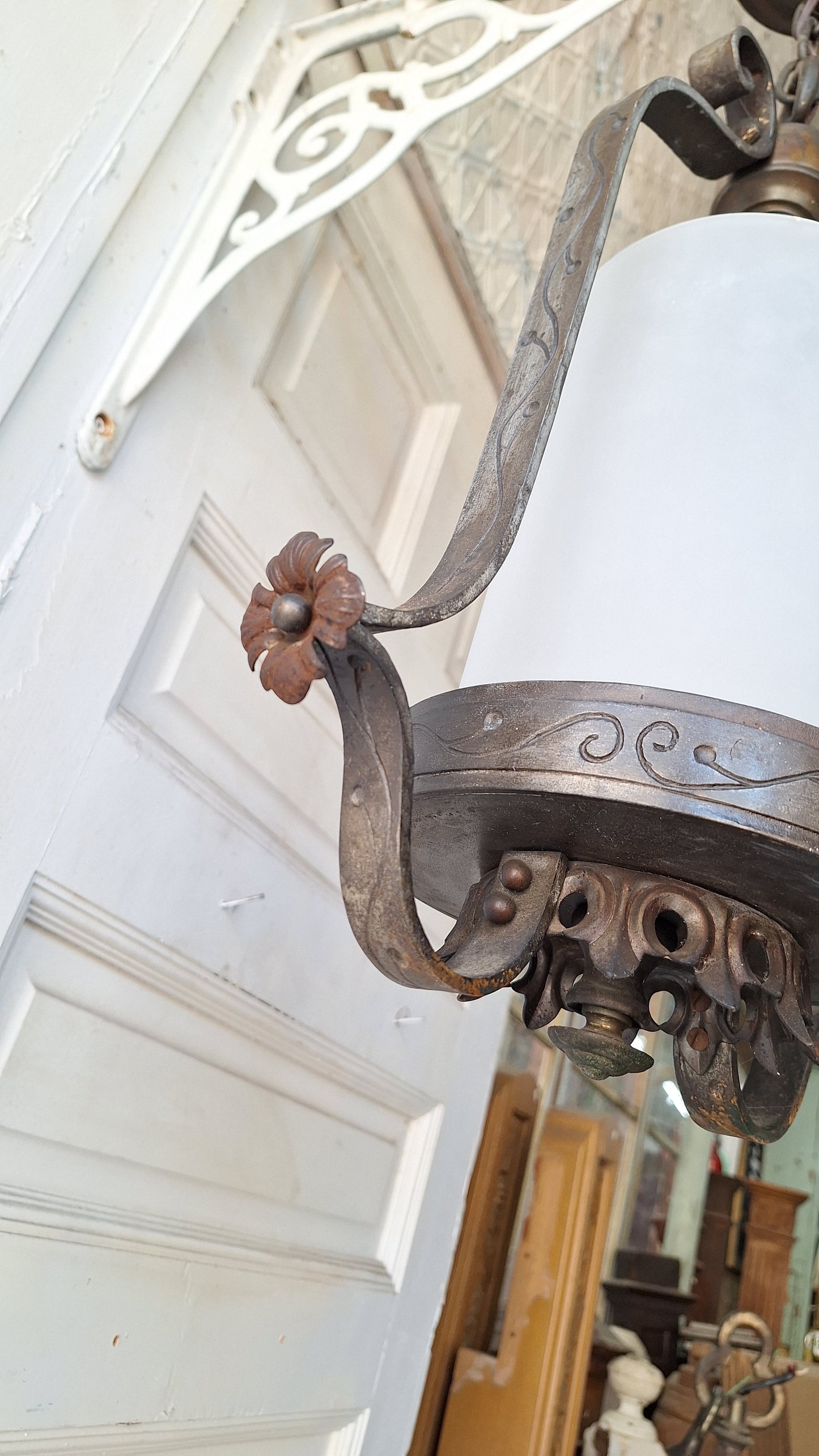 Frosted Glass Vintage Lantern Pendant, Vintage Round Glass Floral Accent Lantern