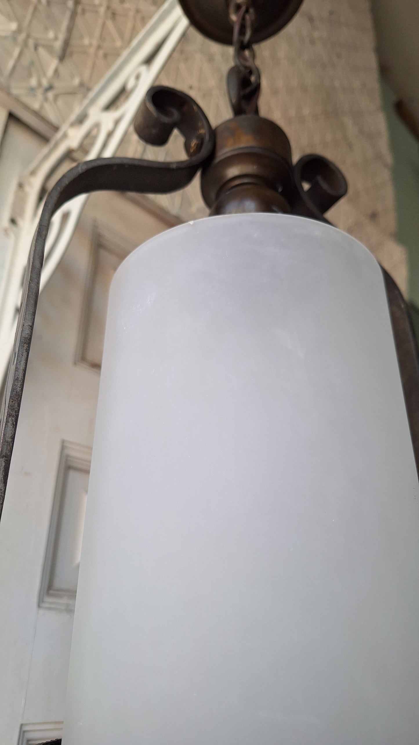 Frosted Glass Vintage Lantern Pendant, Vintage Round Glass Floral Accent Lantern