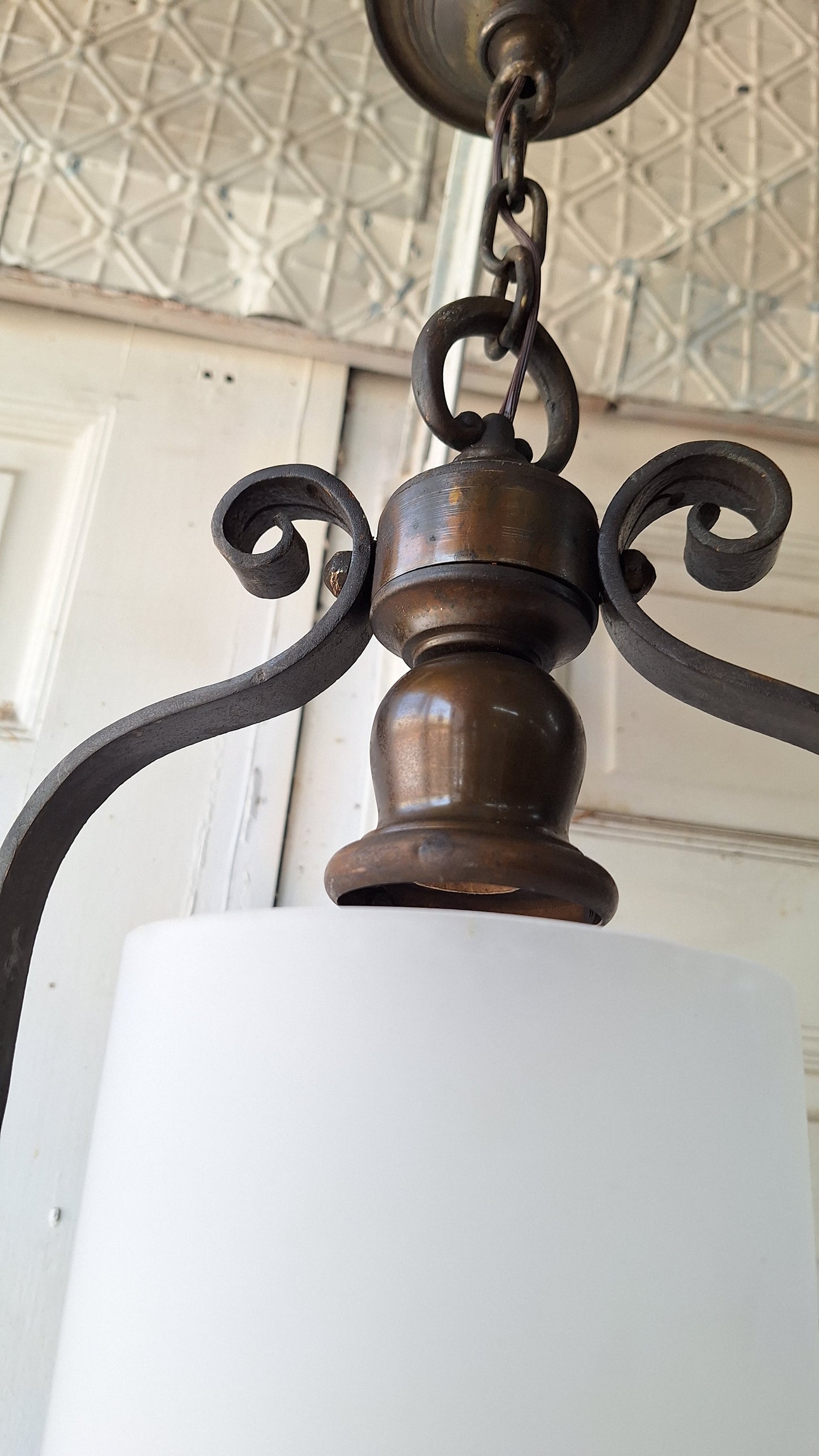 Frosted Glass Vintage Lantern Pendant, Vintage Round Glass Floral Accent Lantern