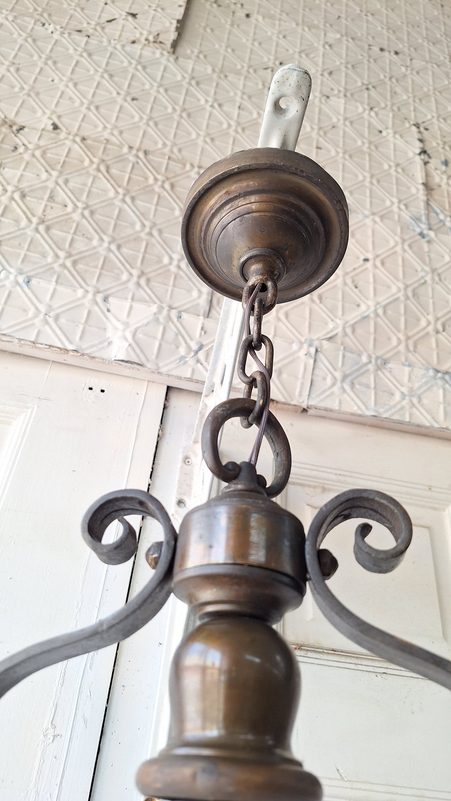 Frosted Glass Vintage Lantern Pendant, Vintage Round Glass Floral Accent Lantern