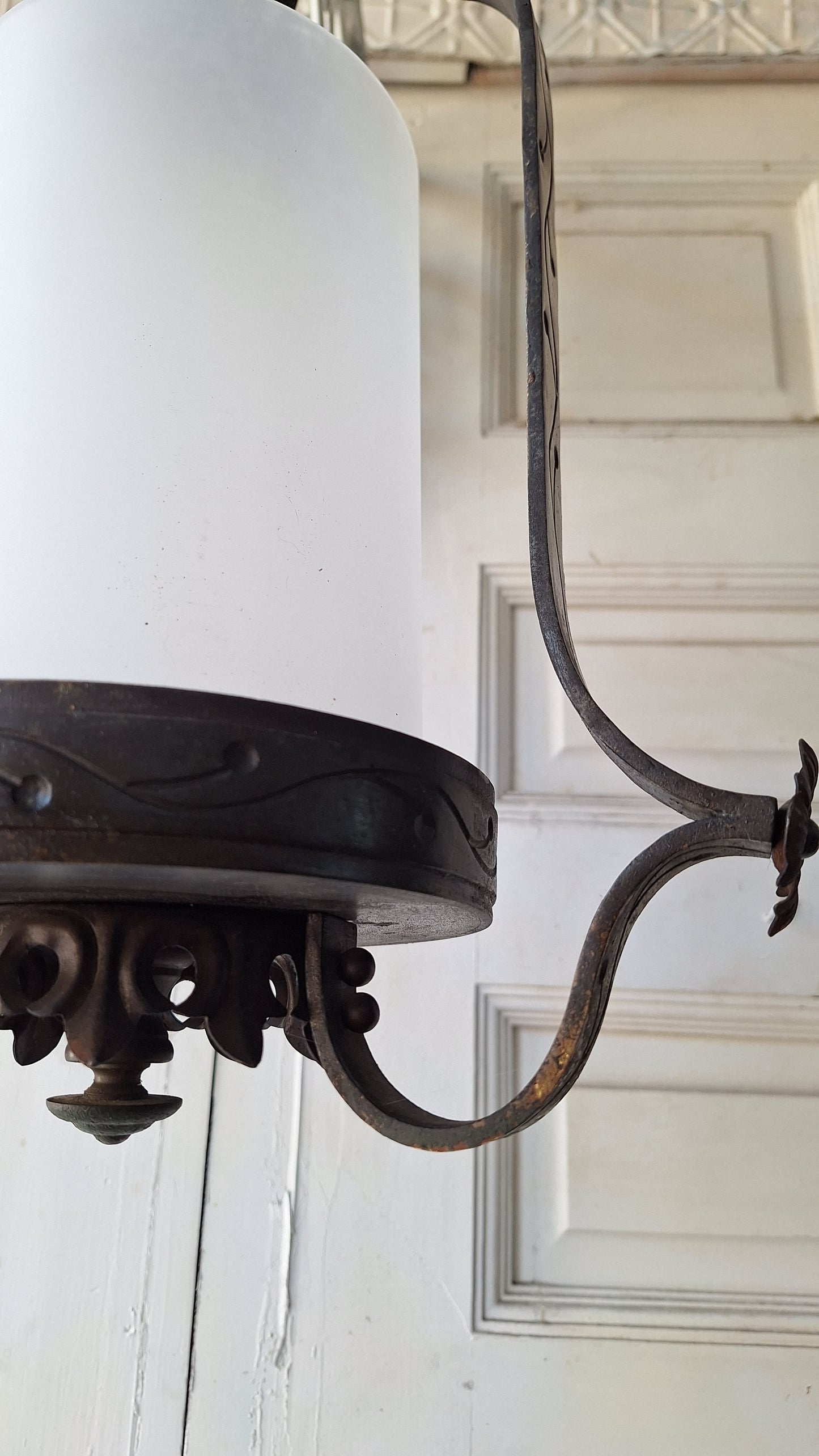 Frosted Glass Vintage Lantern Pendant, Vintage Round Glass Floral Accent Lantern