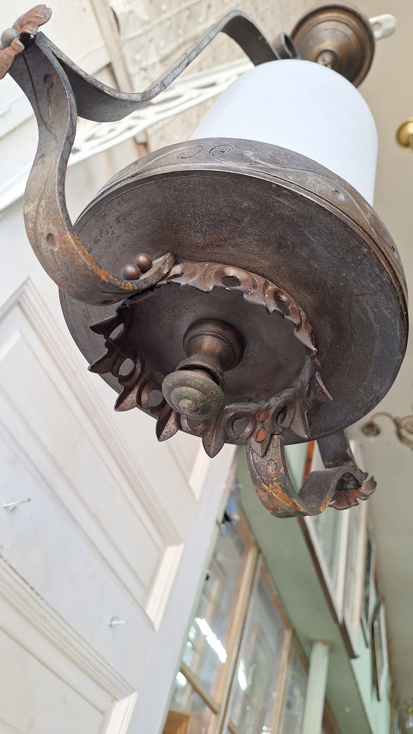 Frosted Glass Vintage Lantern Pendant, Vintage Round Glass Floral Accent Lantern
