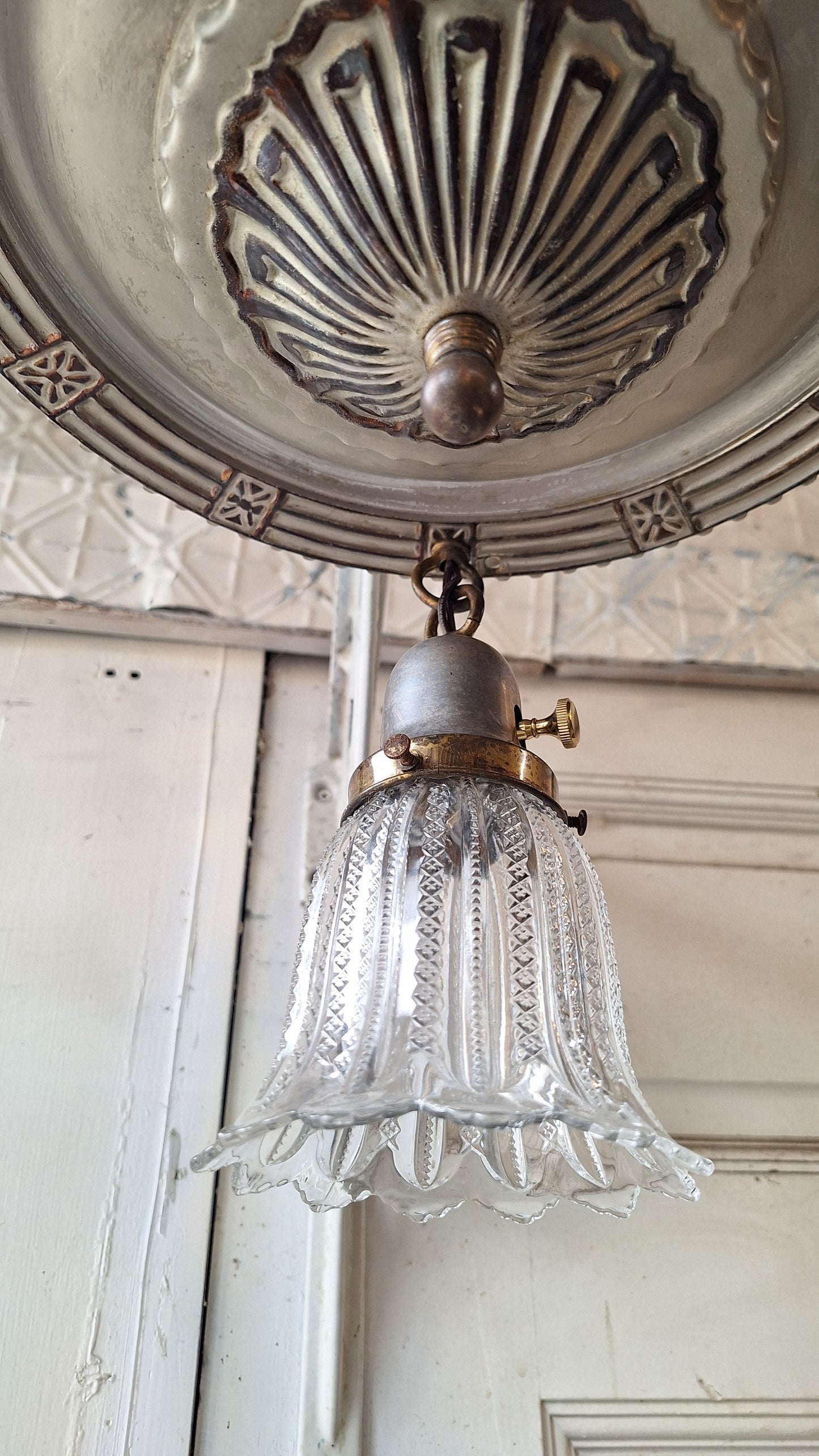 Antique Flush Mount Pan Light with Glass Shades - Refurbished Chandelier
