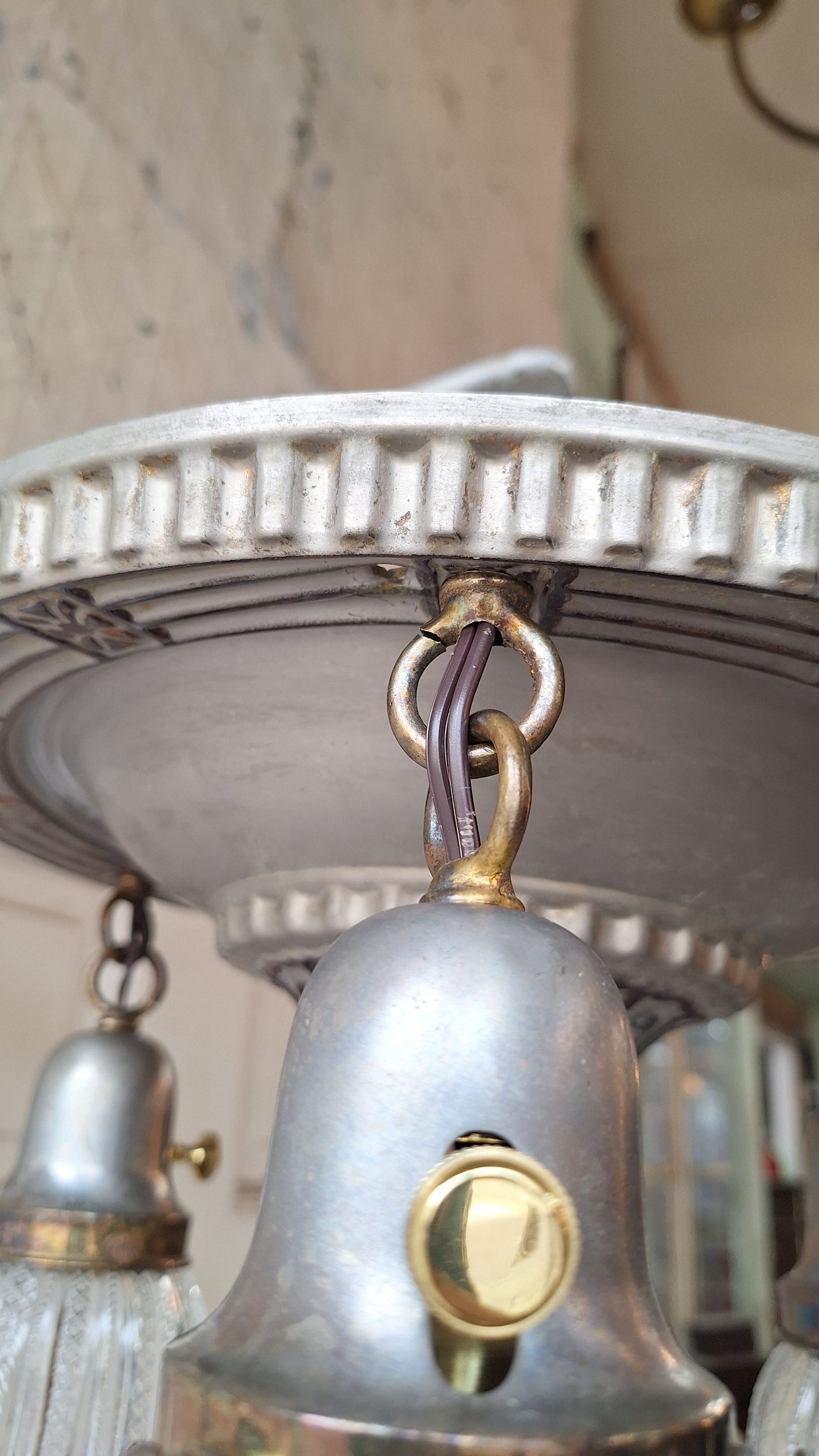 Antique Flush Mount Pan Light with Glass Shades - Refurbished Chandelier