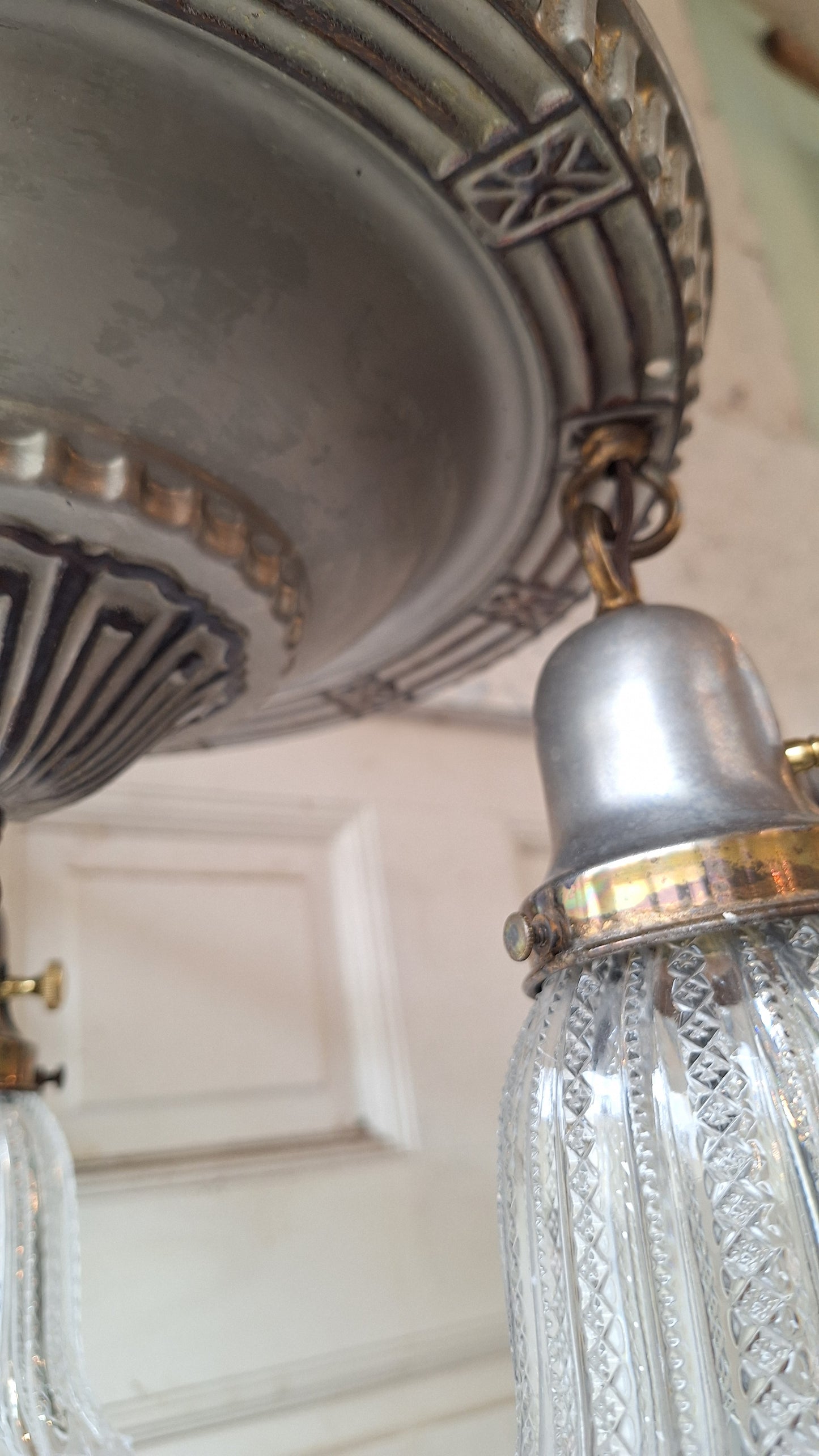 Antique Flush Mount Pan Light with Glass Shades - Refurbished Chandelier