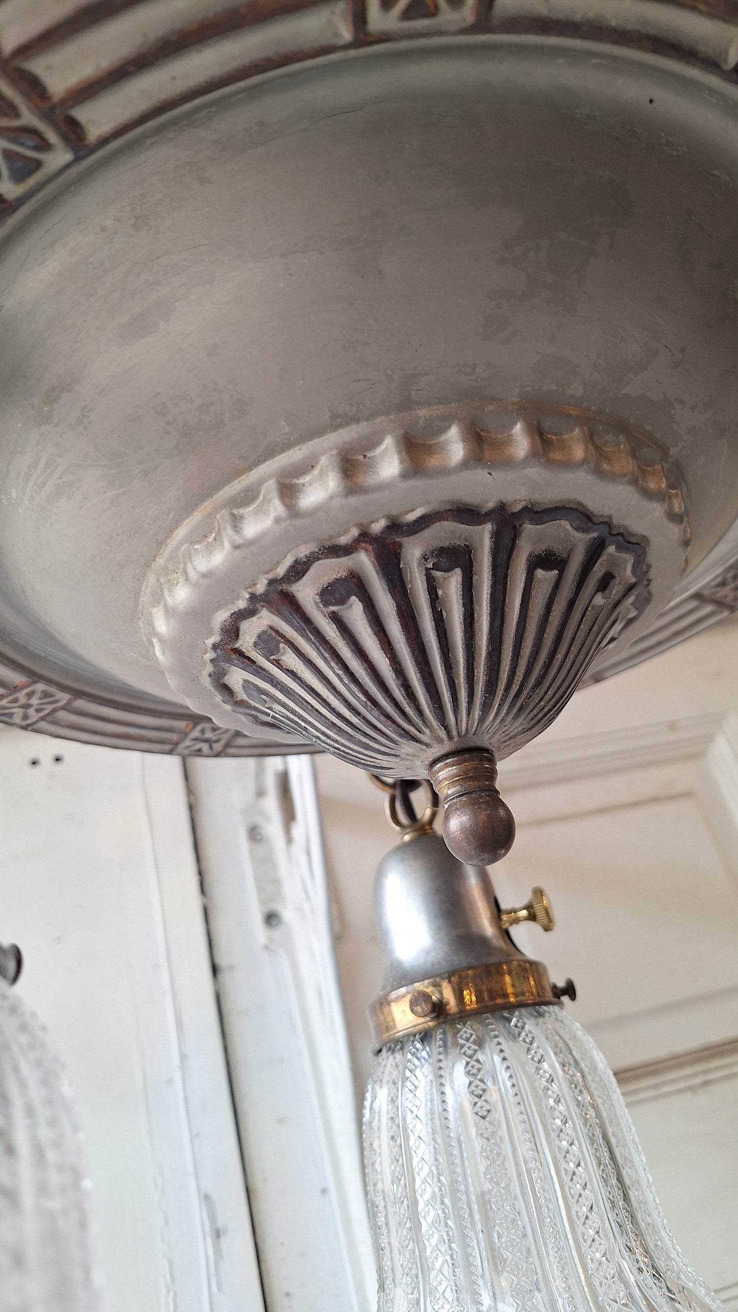 Antique Flush Mount Pan Light with Glass Shades - Refurbished Chandelier