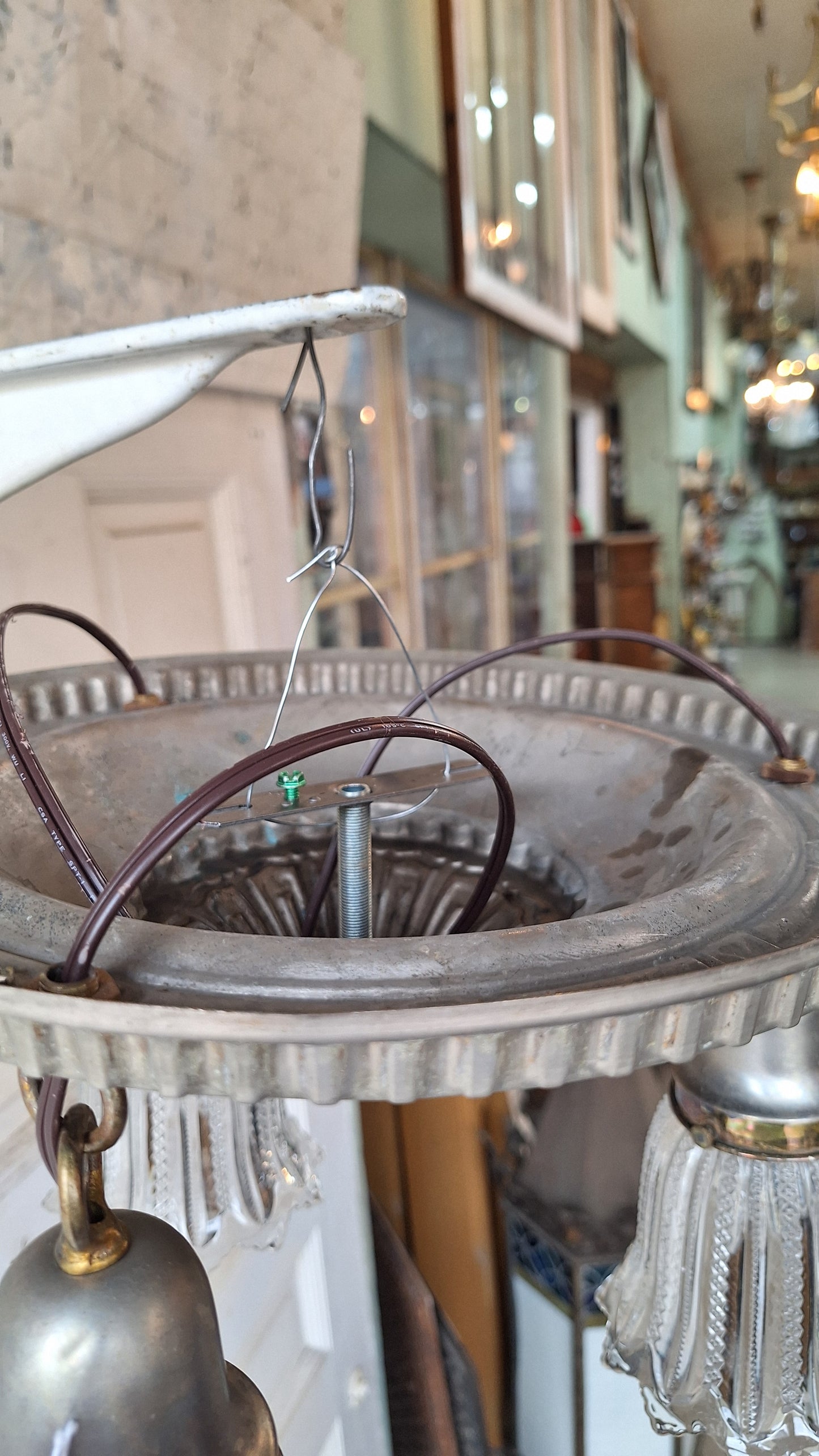 Antique Flush Mount Pan Light with Glass Shades - Refurbished Chandelier