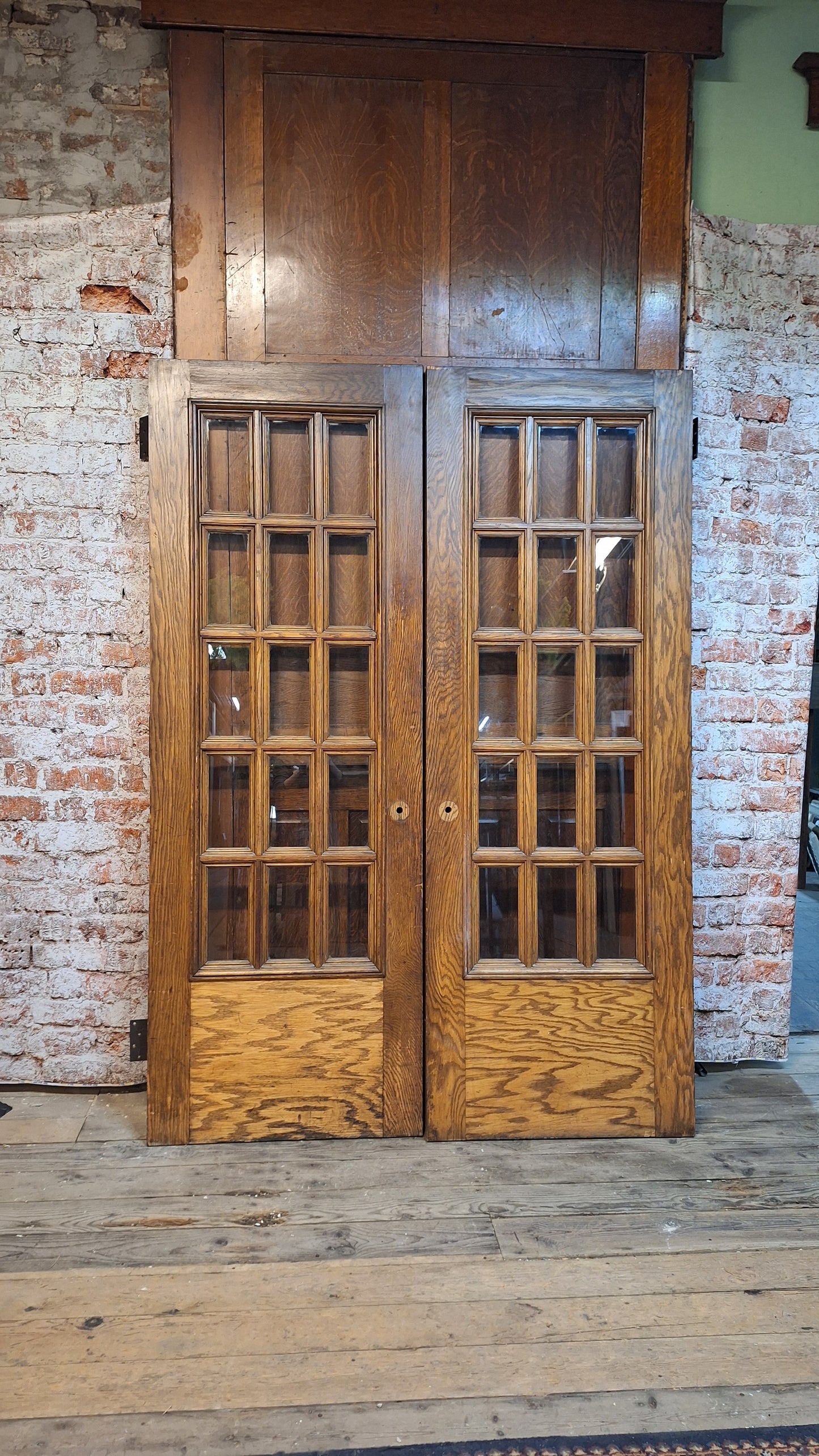 Large Antique Oak and Glass French Doors, Antique Double Door Set