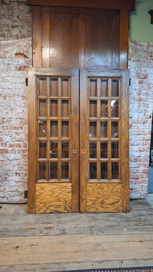 Large Antique Oak and Glass French Doors, Antique Double Door Set