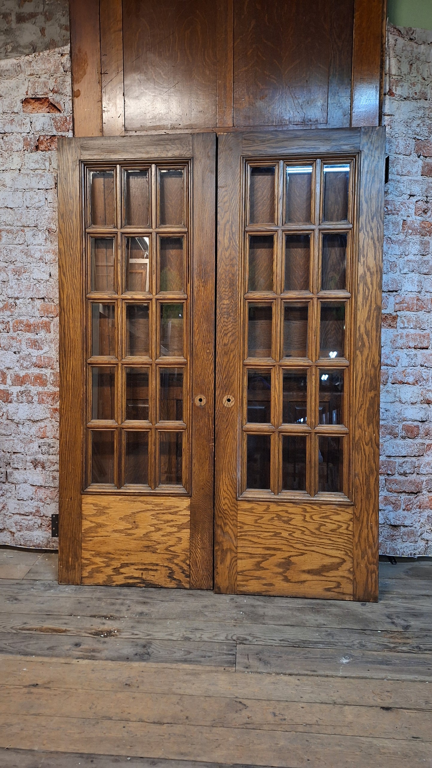 Large Antique Oak and Glass French Doors, Antique Double Door Set