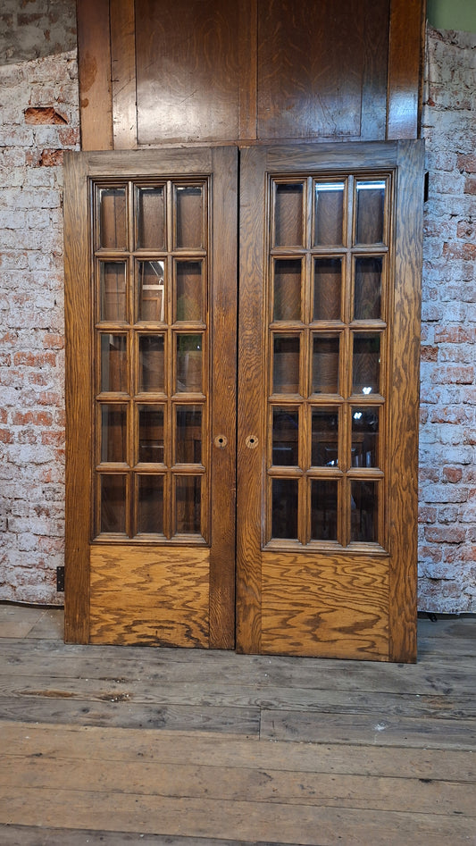 Large Antique Oak and Glass French Doors, Antique Double Door Set