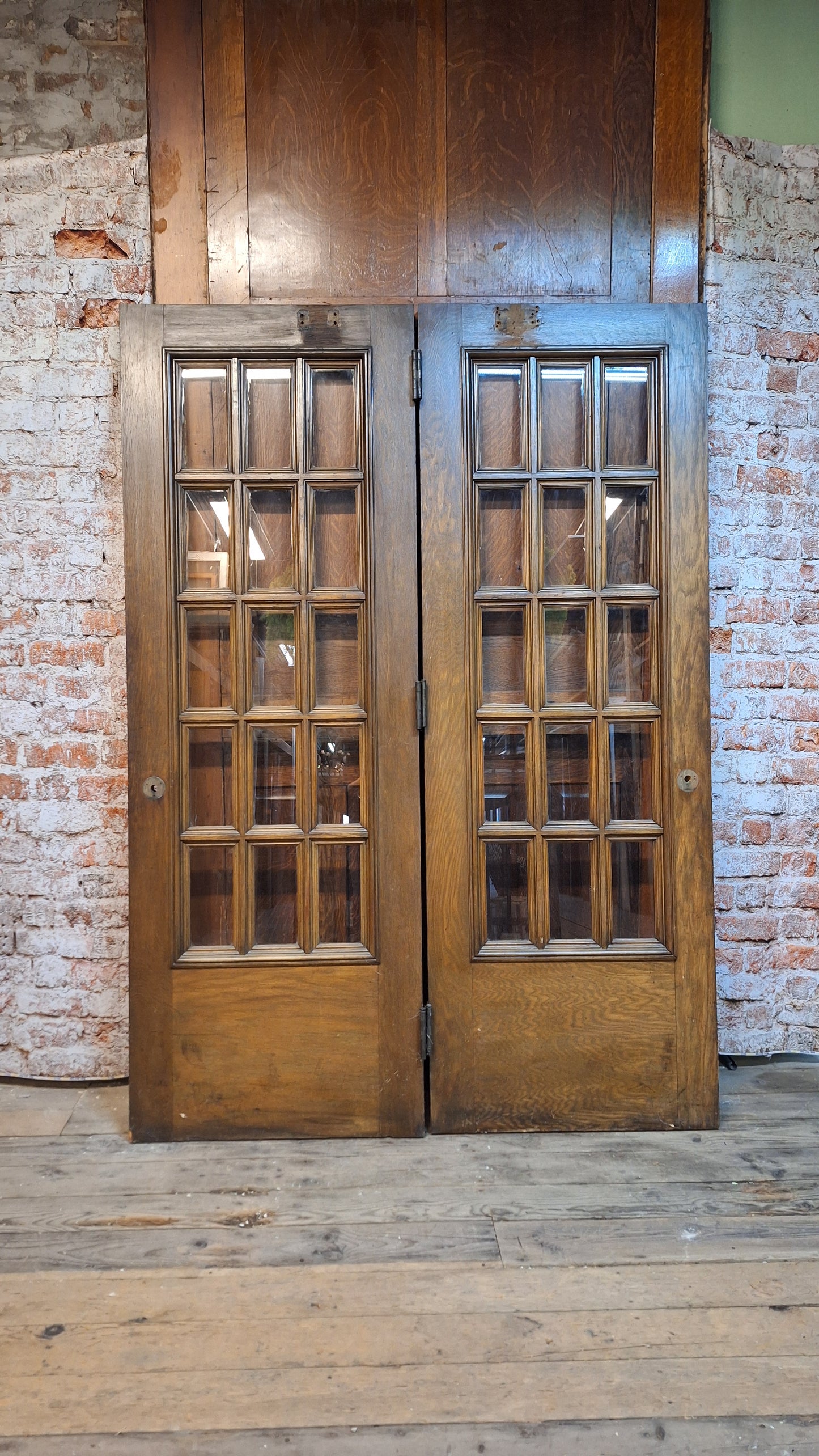Large Antique Oak and Glass French Doors, Antique Double Door Set
