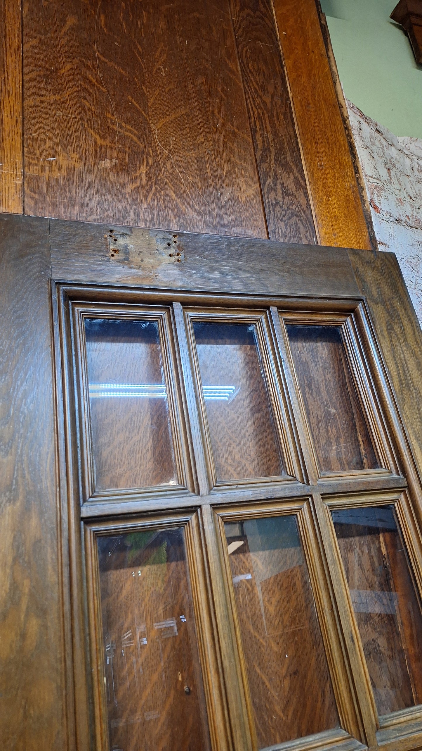 Large Antique Oak and Glass French Doors, Antique Double Door Set