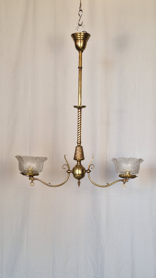 Gas Coverted Antique Chandelier, Victorian Gas Light