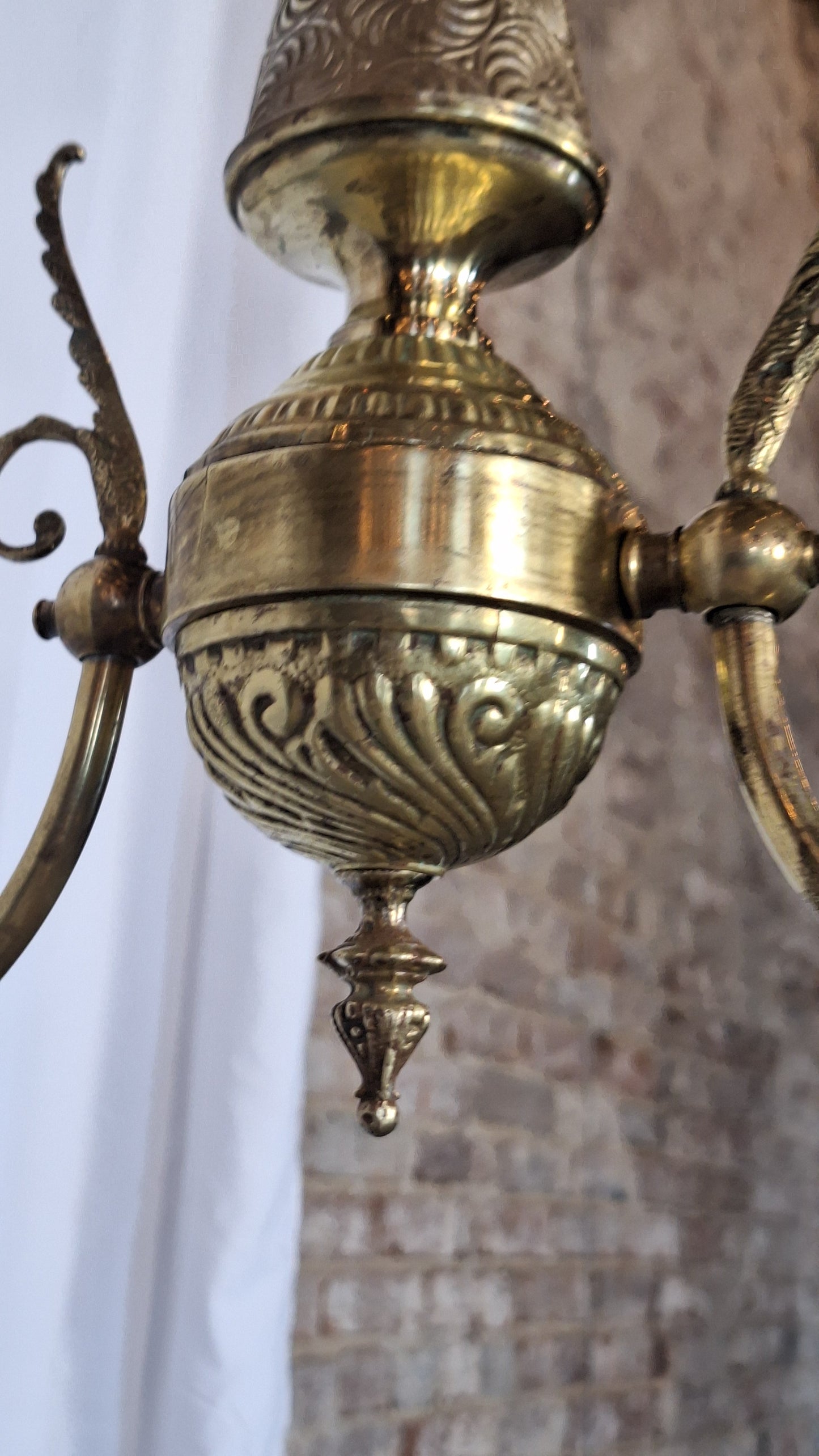 Gas Coverted Antique Chandelier, Victorian Gas Light