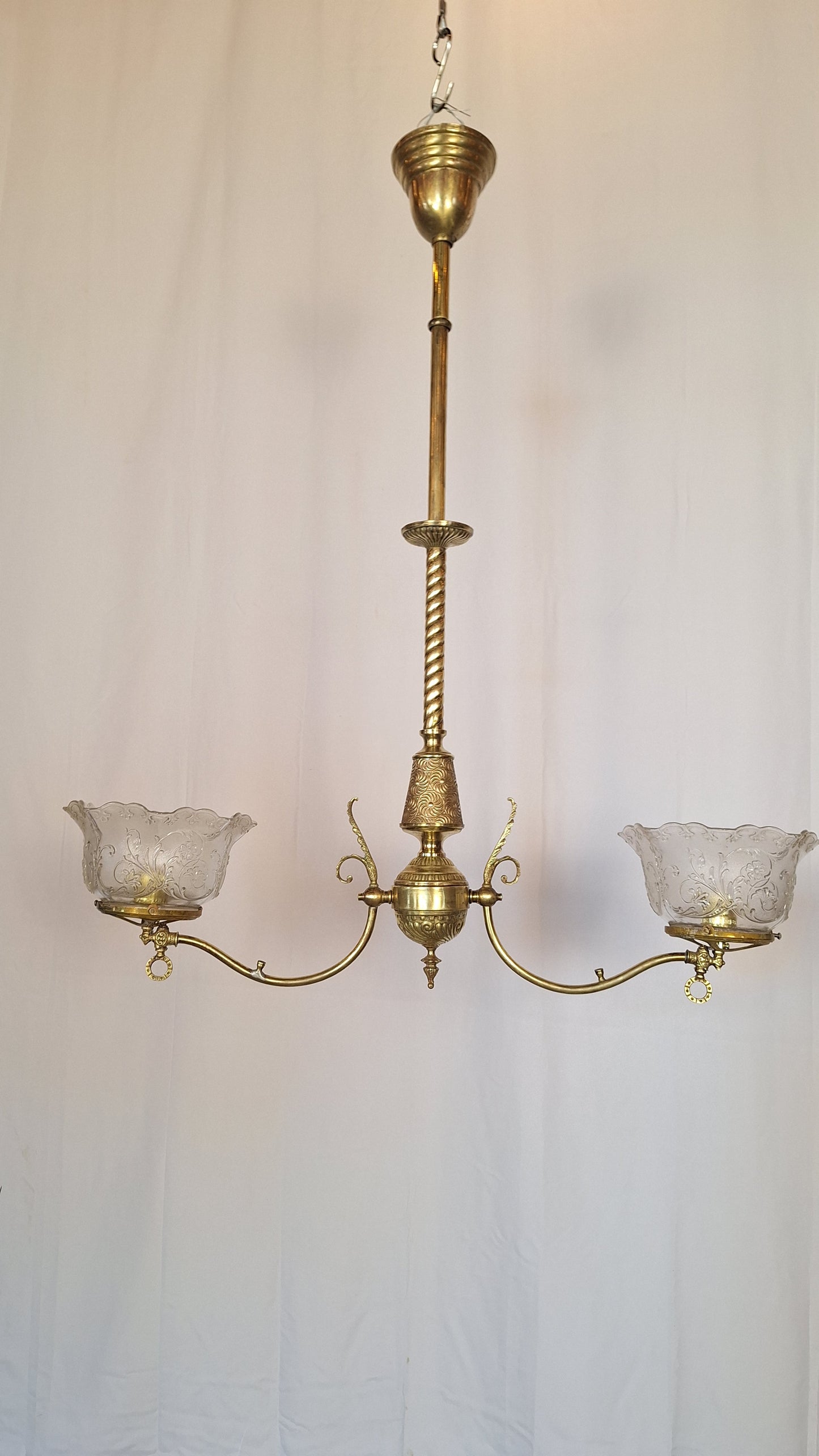 Gas Coverted Antique Chandelier, Victorian Gas Light