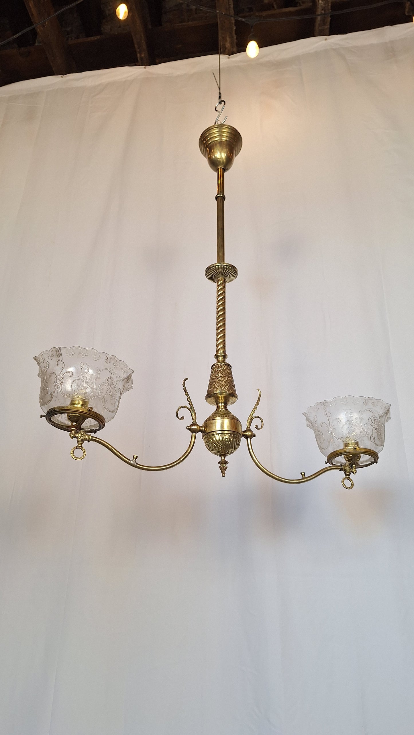 Gas Coverted Antique Chandelier, Victorian Gas Light