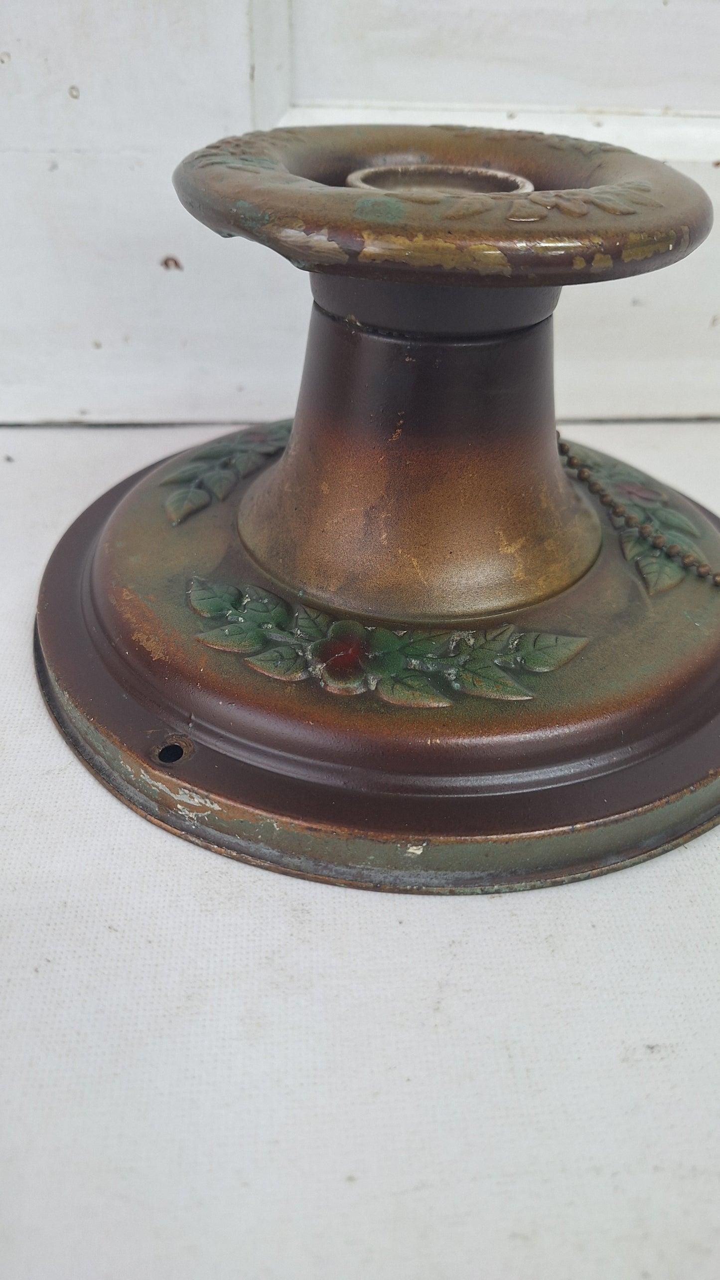 Stamped Brass Flush Mount Light: Rewired Antique Fixture with Rose Detailing
