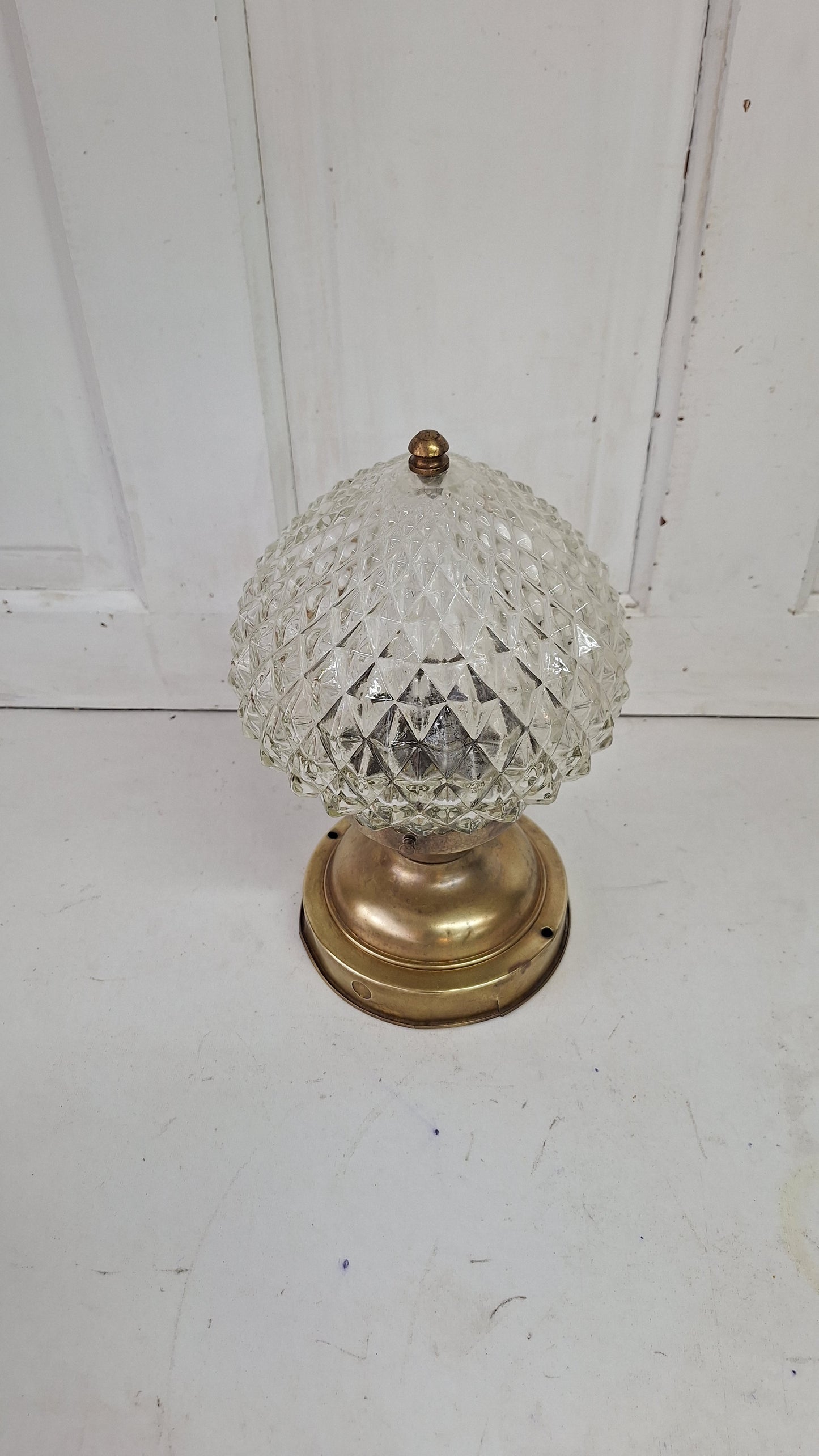 Vintage MCM Faceted Glass Globe Pendant Light, Mid Century Faceted Glass Light