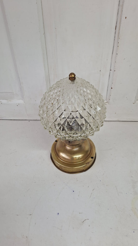 Vintage MCM Faceted Glass Globe Pendant Light, Mid Century Faceted Glass Light