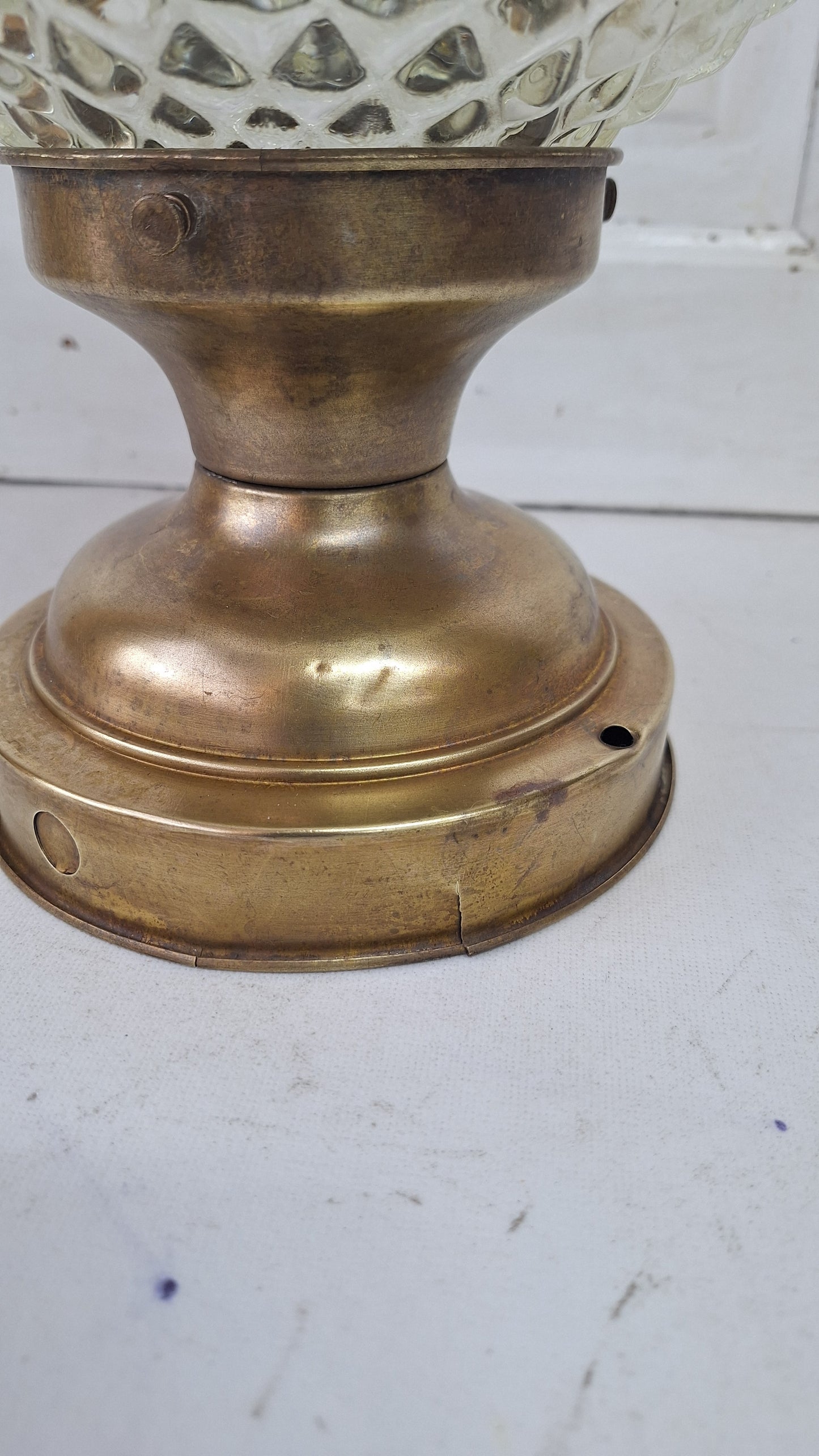 Vintage MCM Faceted Glass Globe Pendant Light, Mid Century Faceted Glass Light