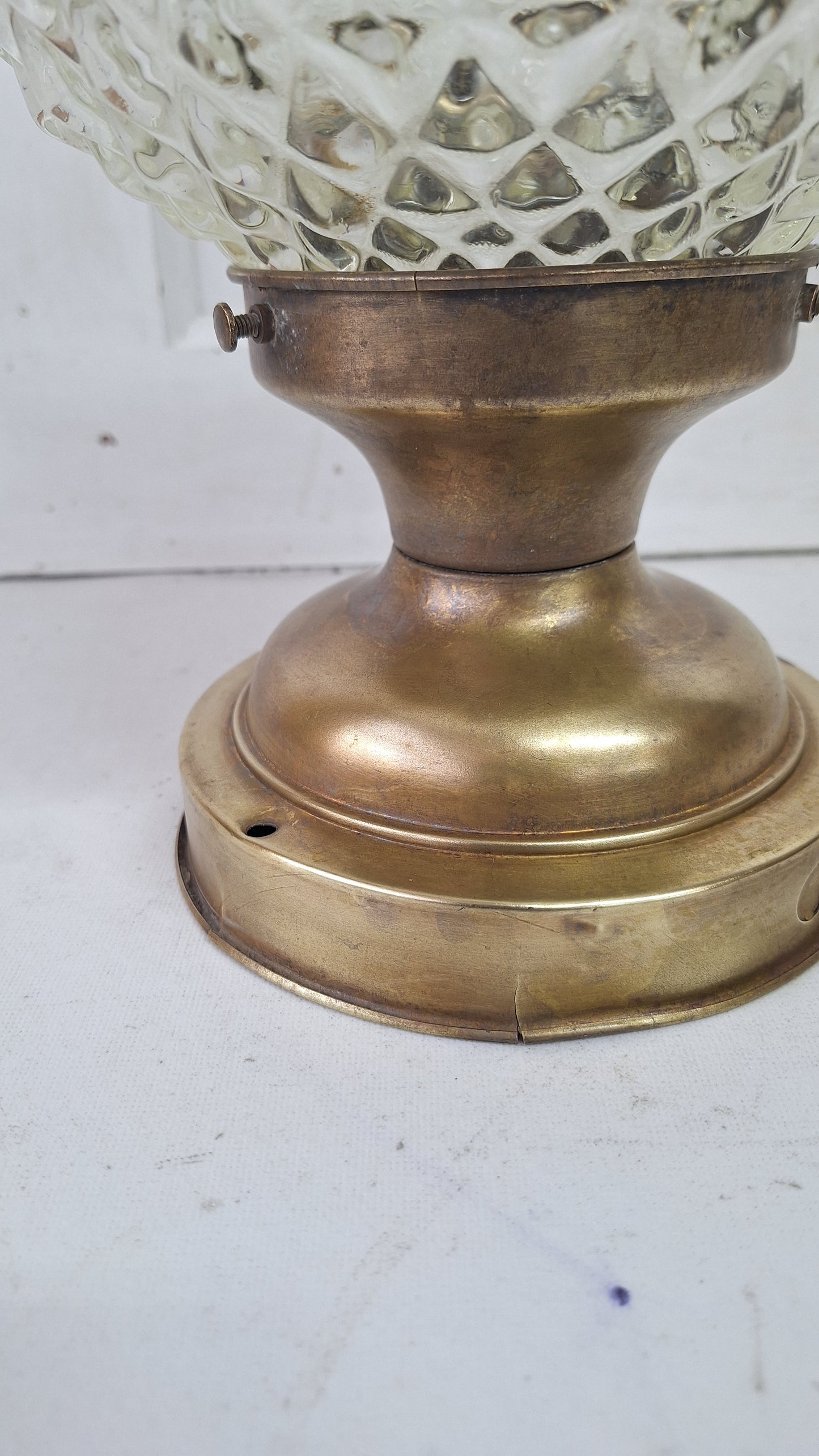 Vintage MCM Faceted Glass Globe Pendant Light, Mid Century Faceted Glass Light