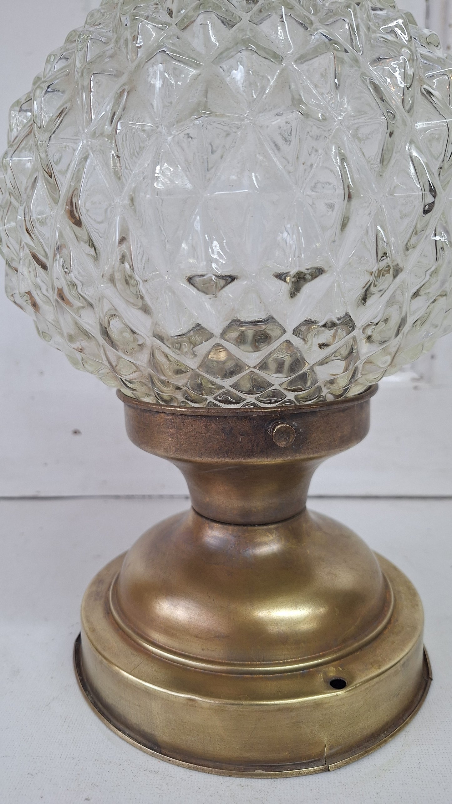 Vintage MCM Faceted Glass Globe Pendant Light, Mid Century Faceted Glass Light