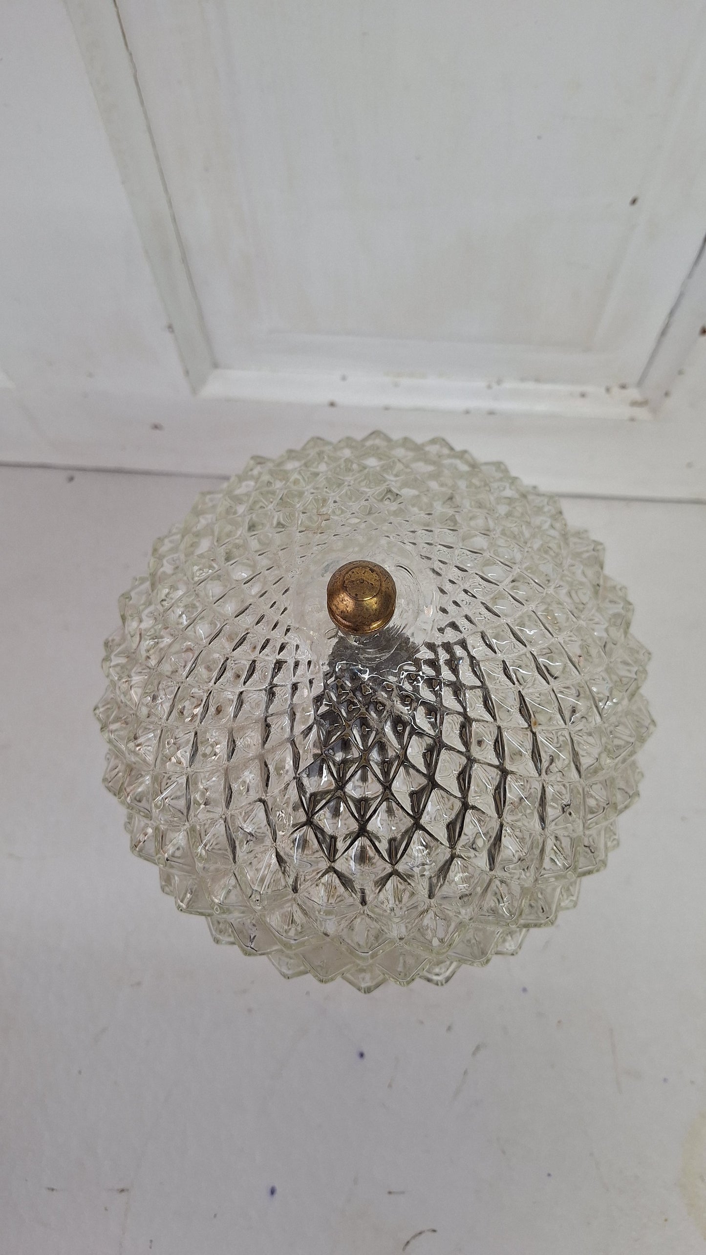 Vintage MCM Faceted Glass Globe Pendant Light, Mid Century Faceted Glass Light
