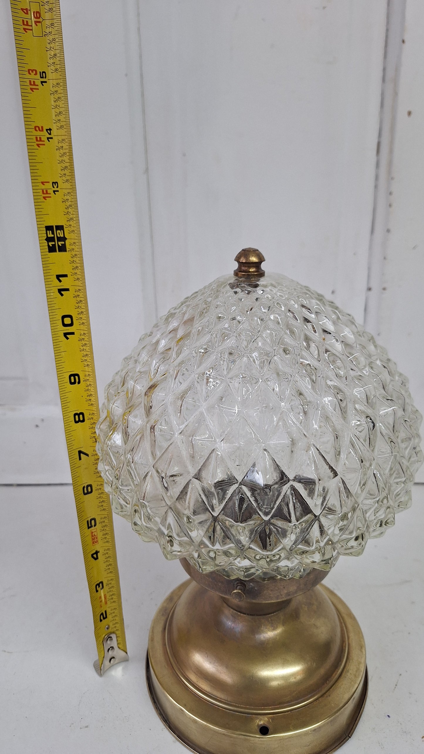 Vintage MCM Faceted Glass Globe Pendant Light, Mid Century Faceted Glass Light