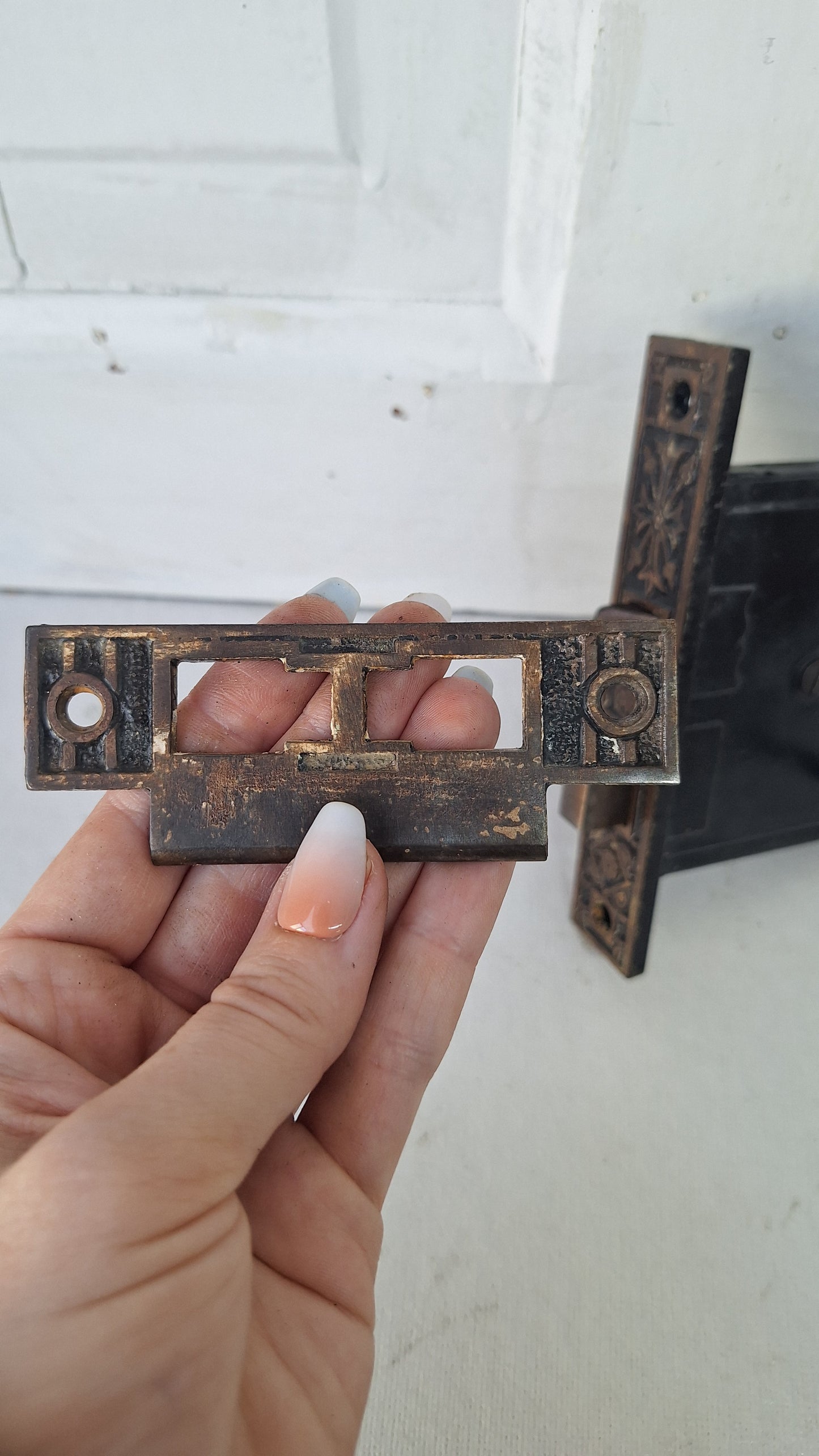 Antique Fancy Bronze Mortise Lock with Skeleton Key: Working Door Lock