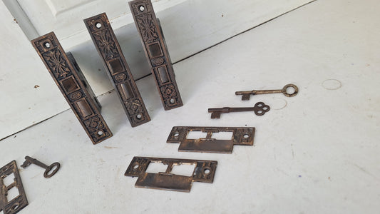 Antique Fancy Bronze Mortise Lock with Skeleton Key: Working Door Lock